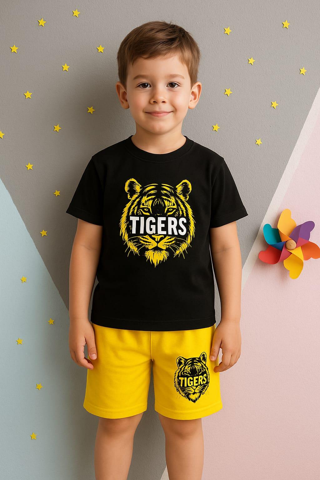 1462 - Tigers Baskılı Yazlık Erkek Takım - Sarı