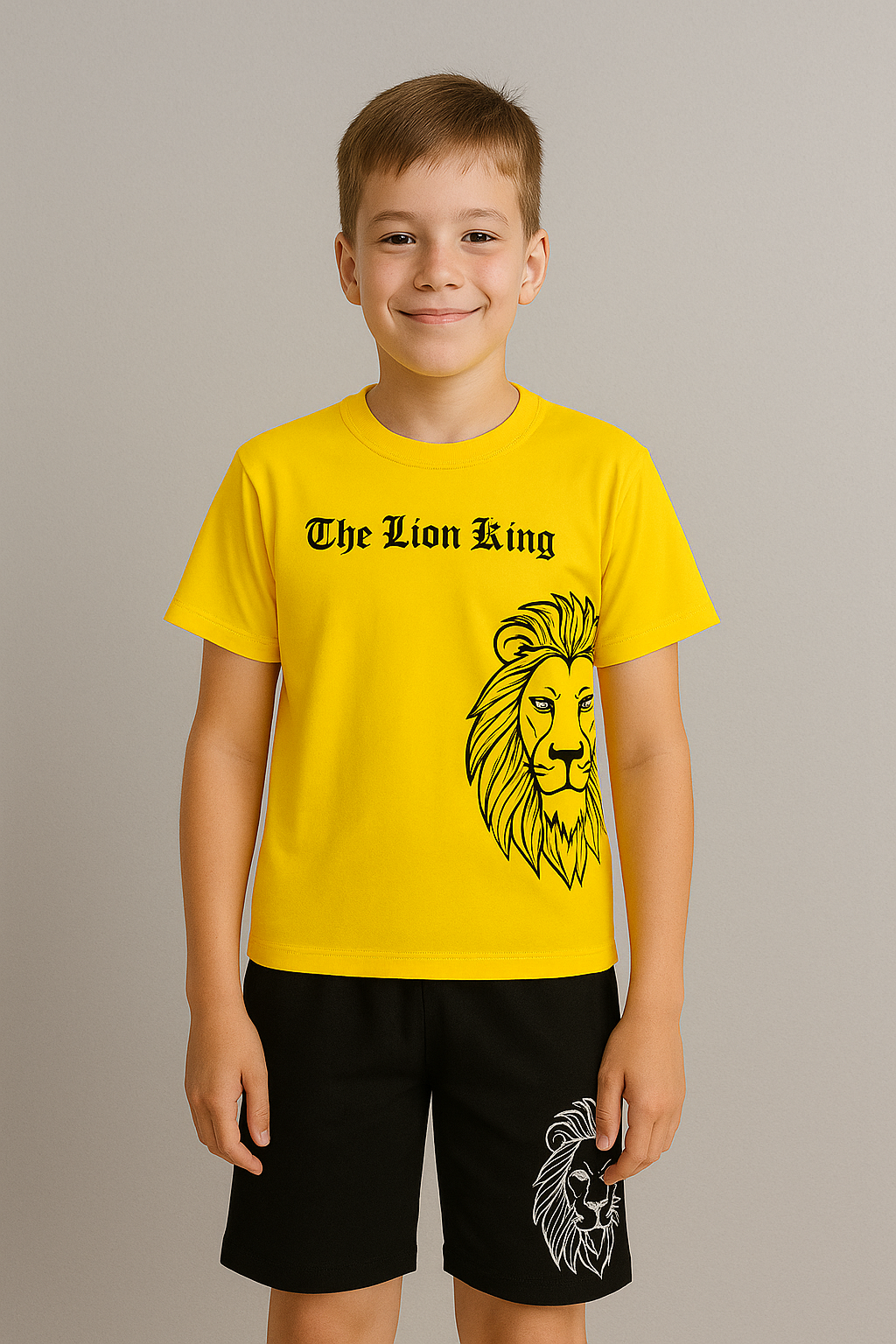 1464 - The Lion King Yazılı Yazlık Erkek Takım - Sarı