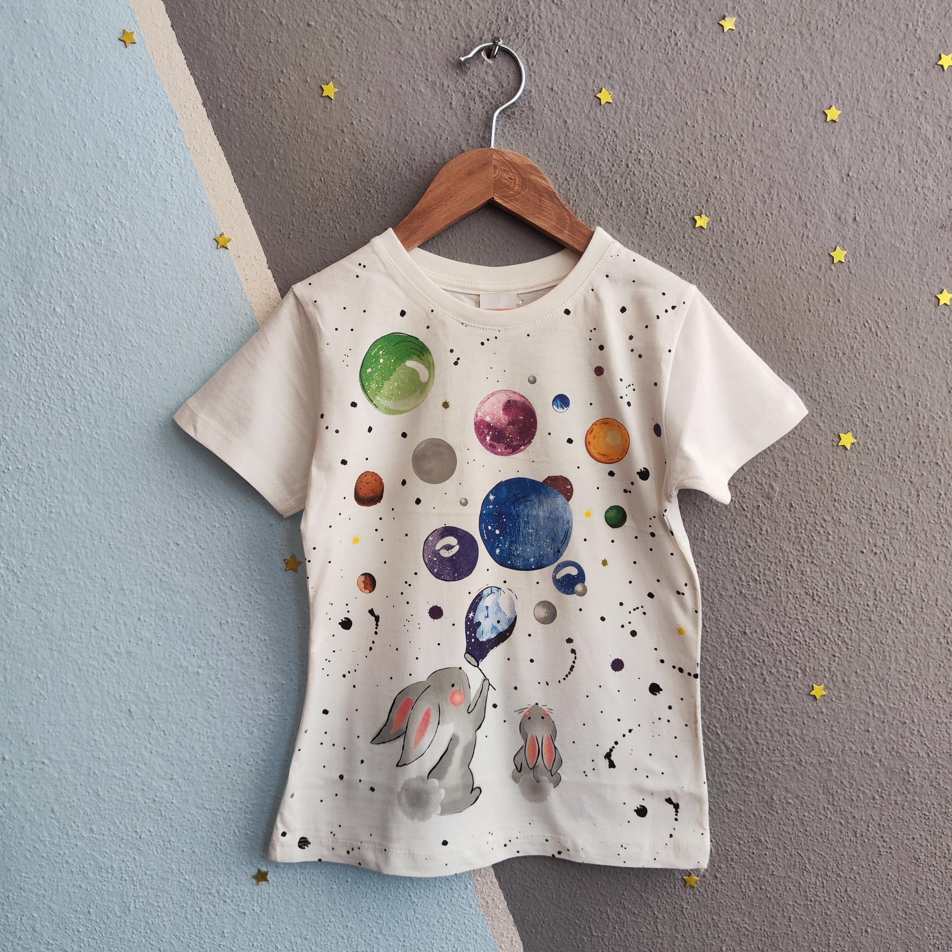 1467 - Uzay Temalı İspanyol Paça Kız Çocuk Takım - Krem