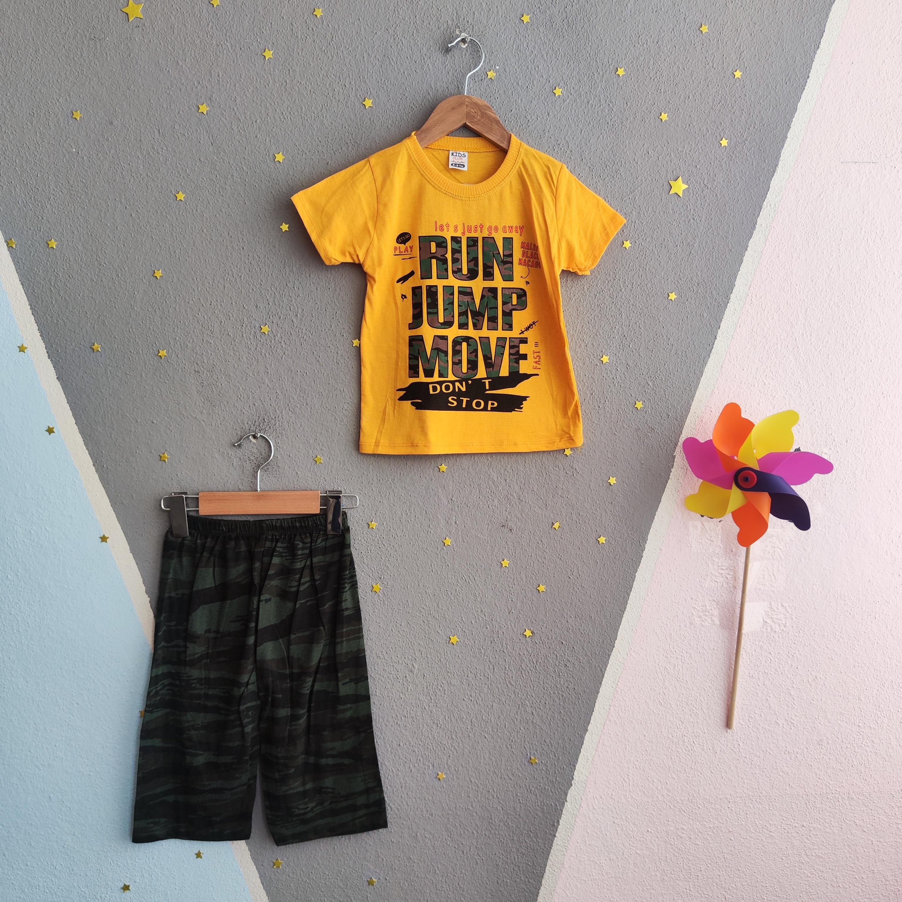 1473 - Kamuflaj Desen Yazlık Erkek Çocuk Takımı - Sarı