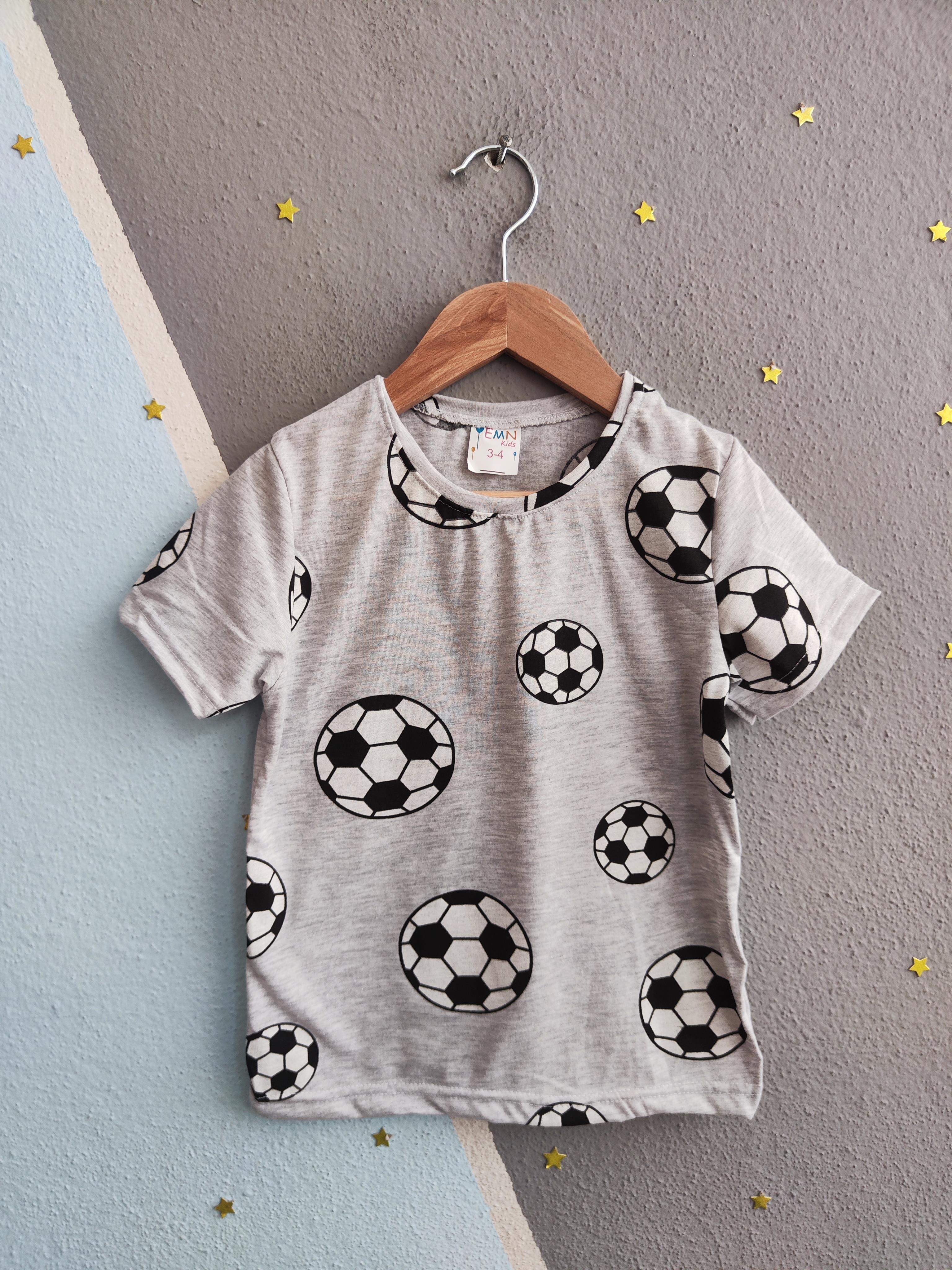 1479 - Futbol Topu  Baskılı Yazlık Erkek Çocuk Takımı - Siyah