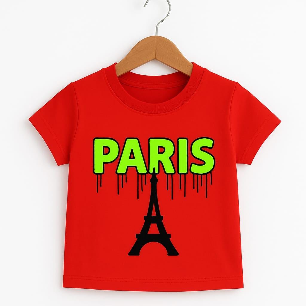 1499 - Paris Baskılı Kız T-Shirt - Kırmızı