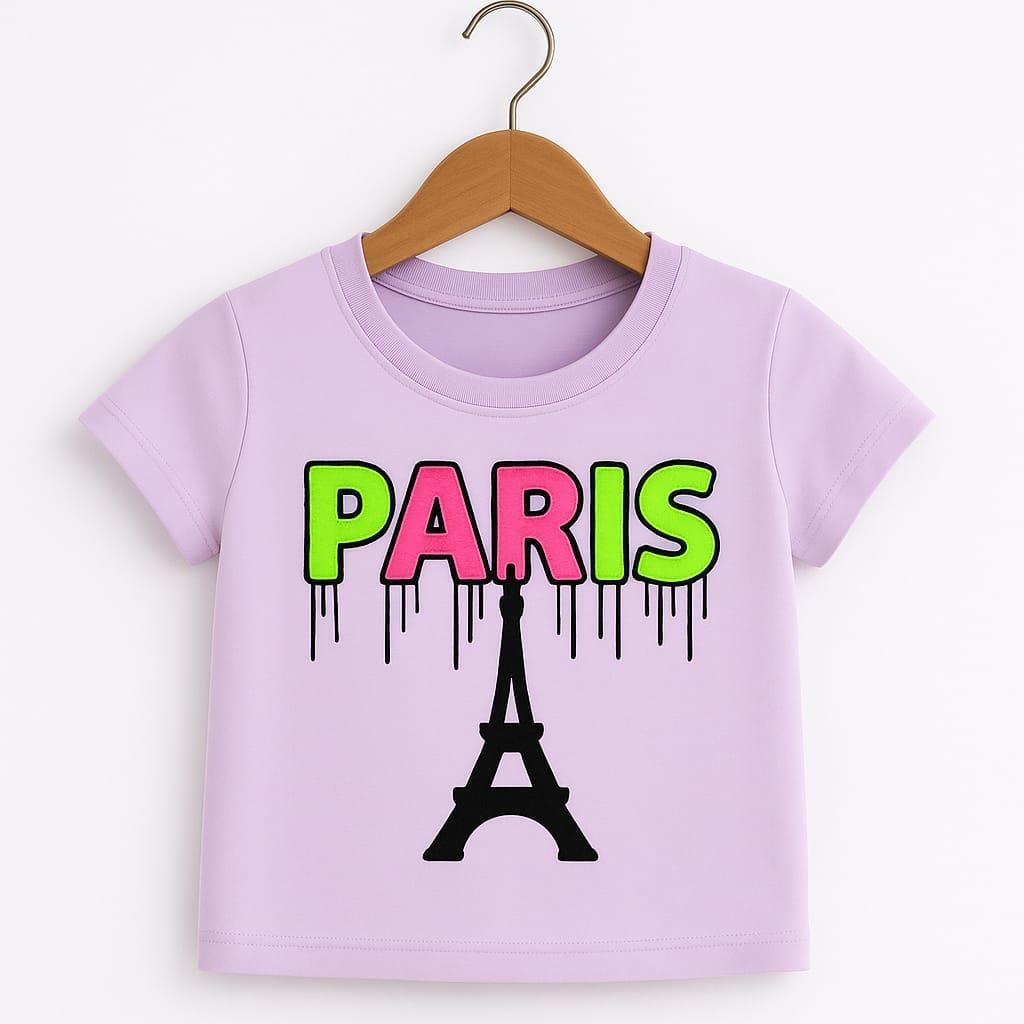 1499 - Paris Baskılı Kız T-Shirt - Lila