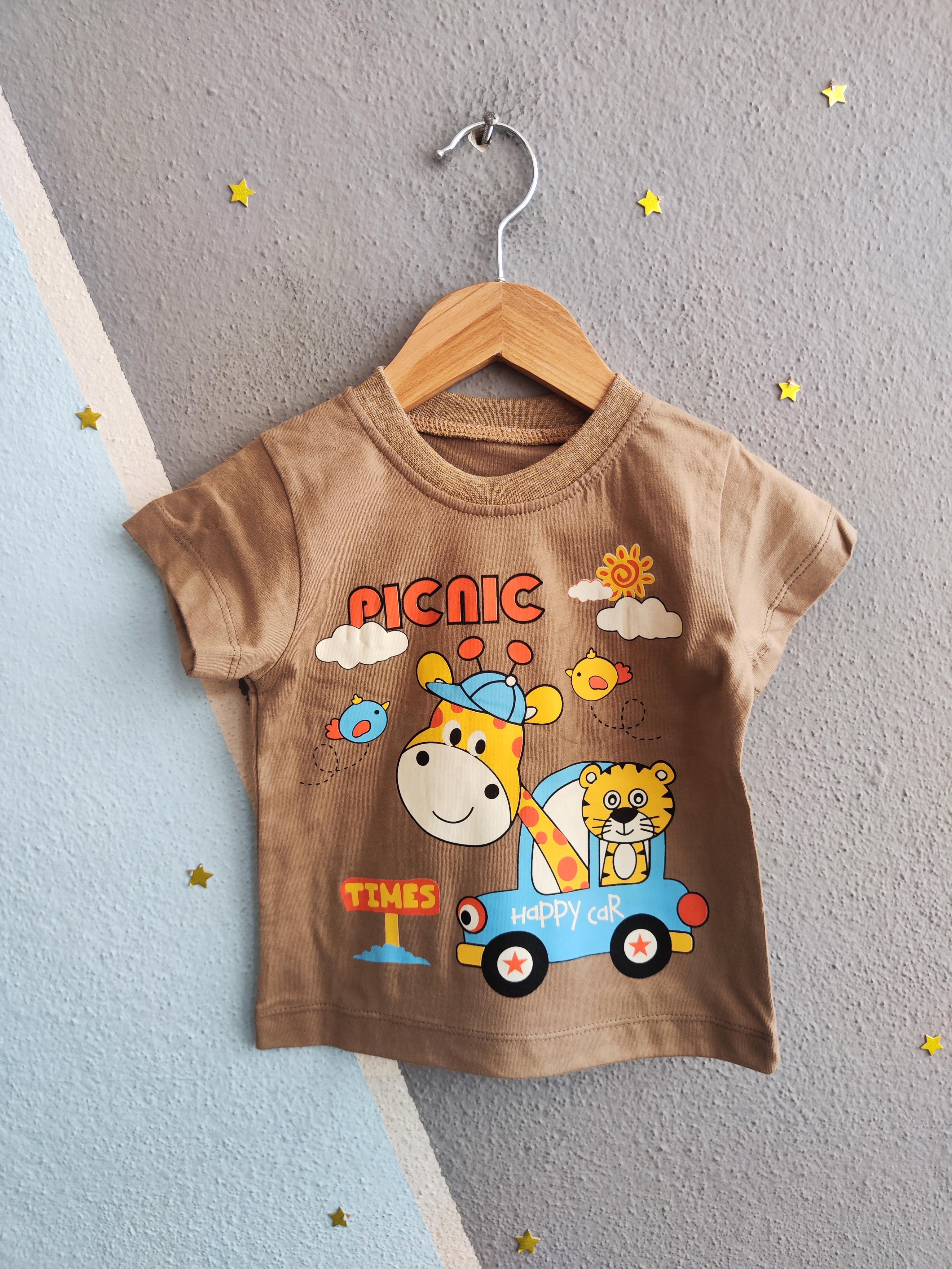 1525 - Piknik Baskılı Erkek Çocuk Takım - Kahve