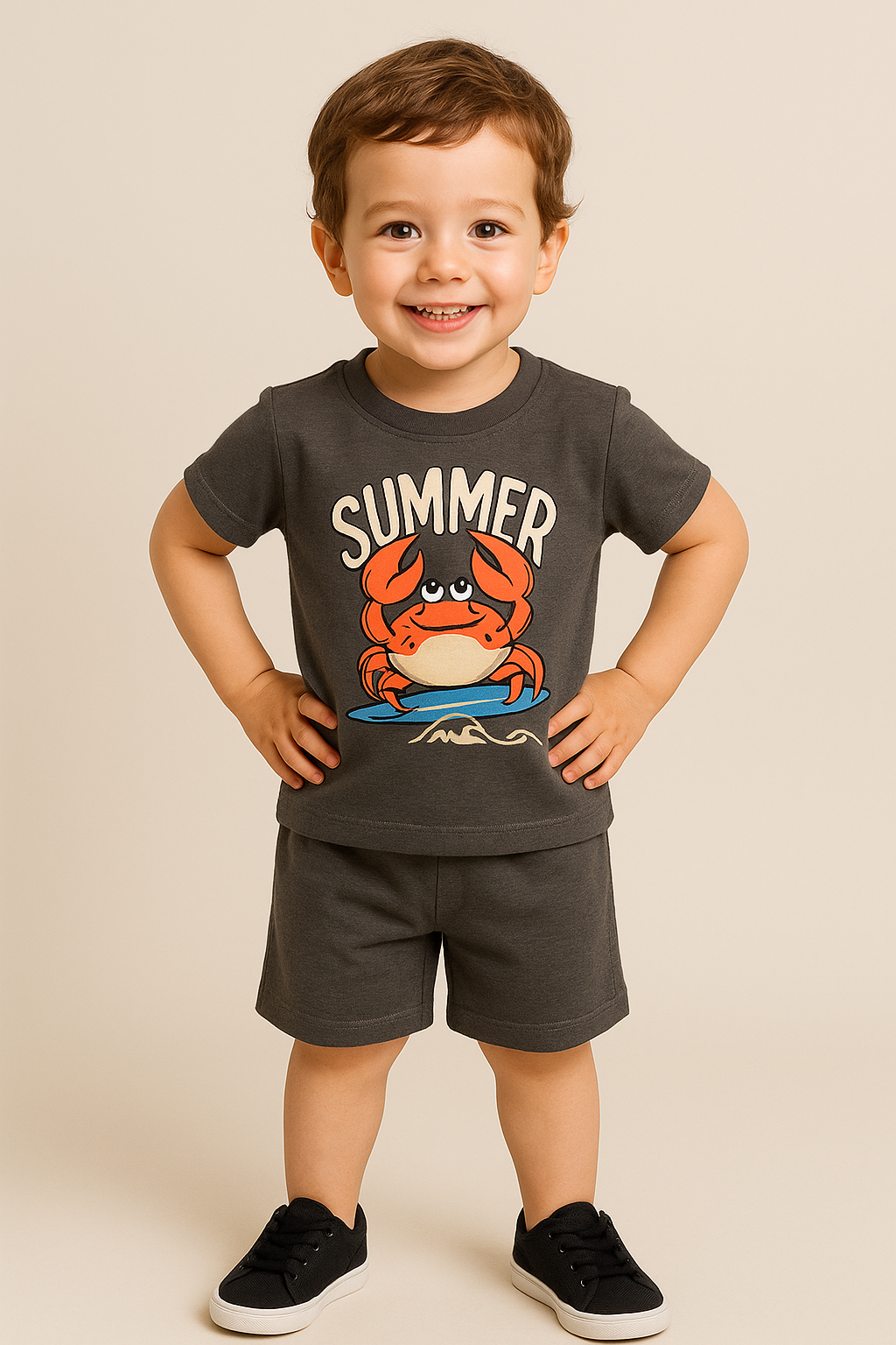 1526 - Summer Baskılı Erkek Çocuk Takım - Füme