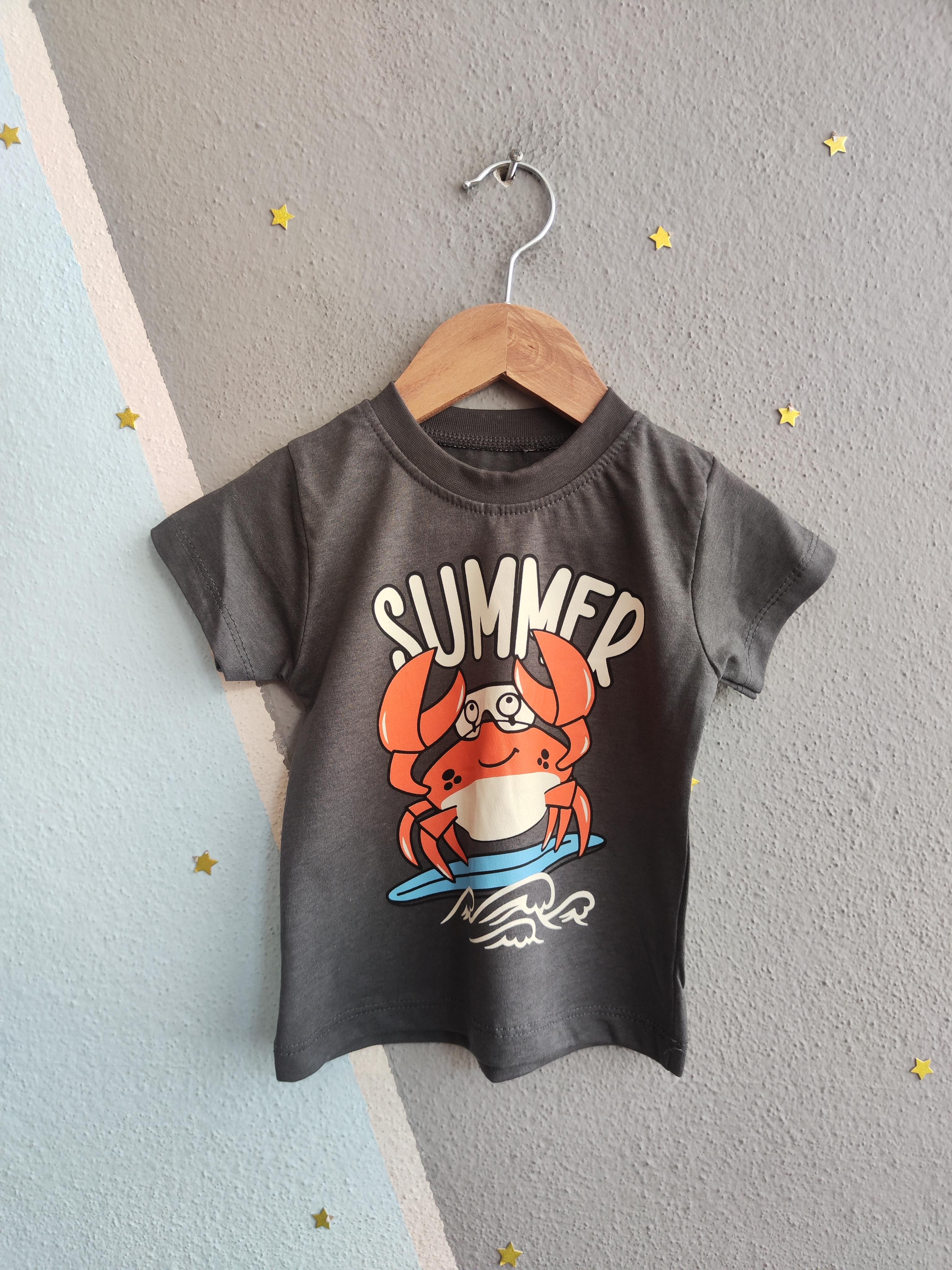 1526 - Summer Baskılı Erkek Çocuk Takım - Füme