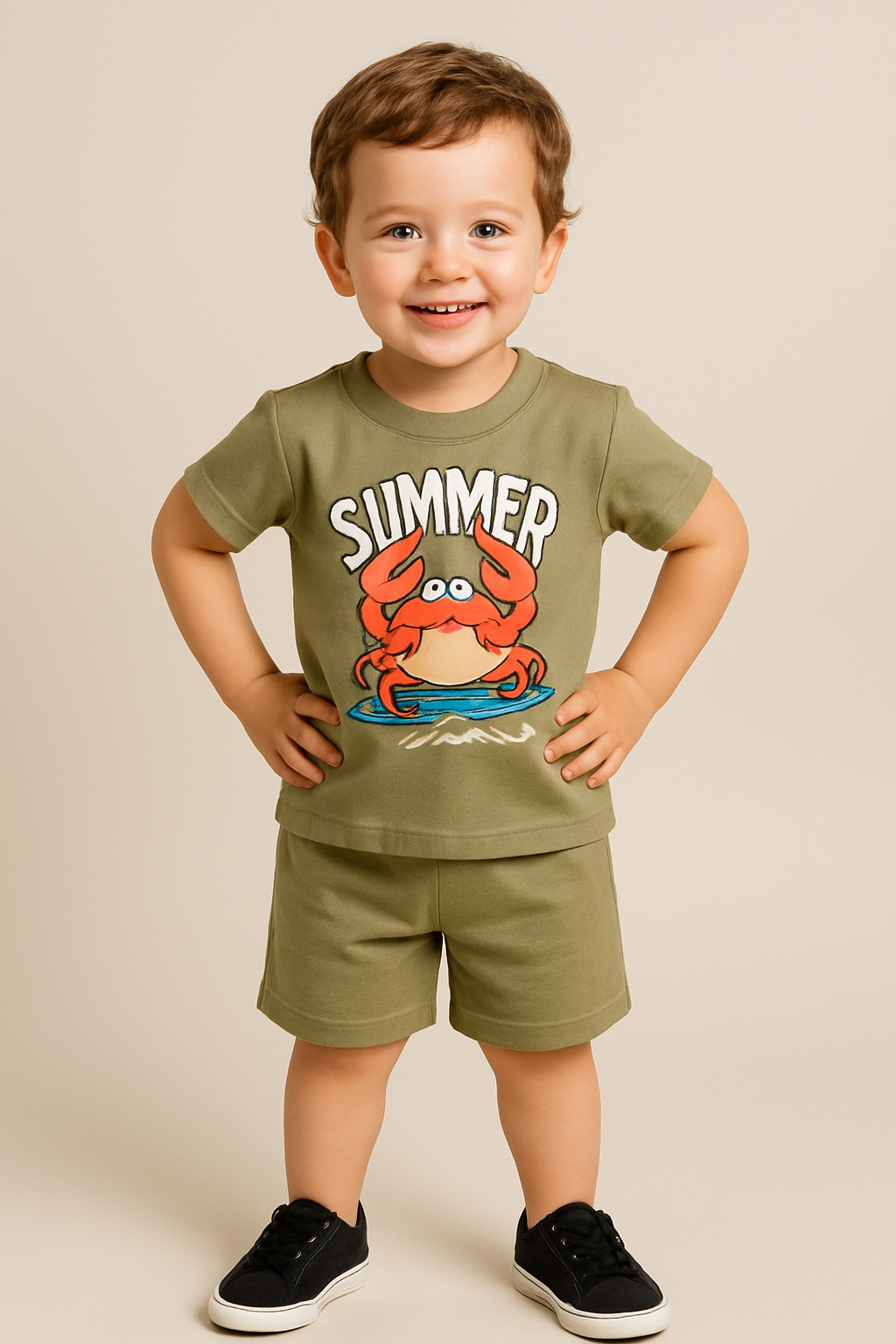 1526 - Summer Baskılı Erkek Çocuk Takım - Mint Yeşili