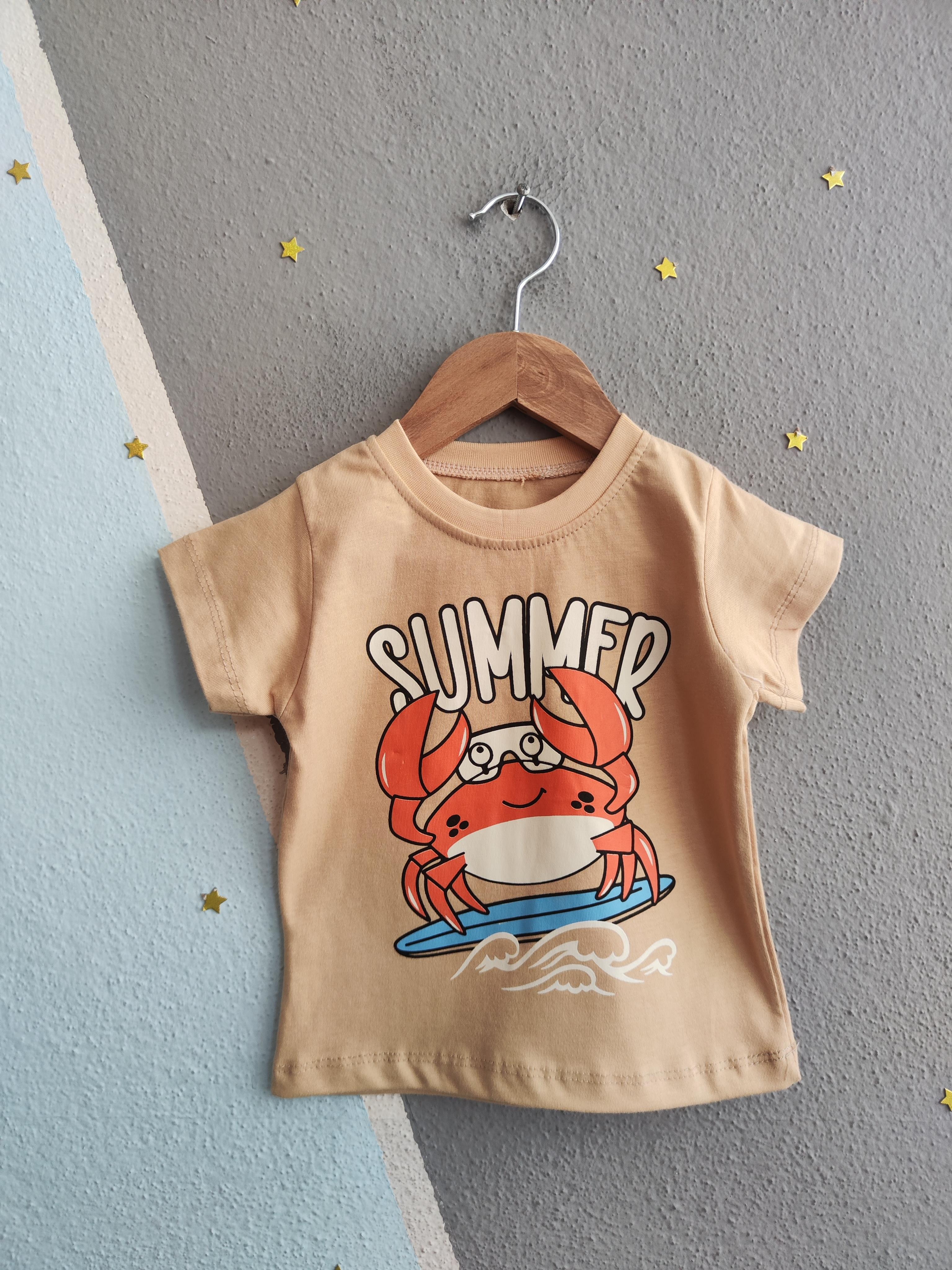 1526 - Summer Baskılı Erkek Çocuk Takım - Bej