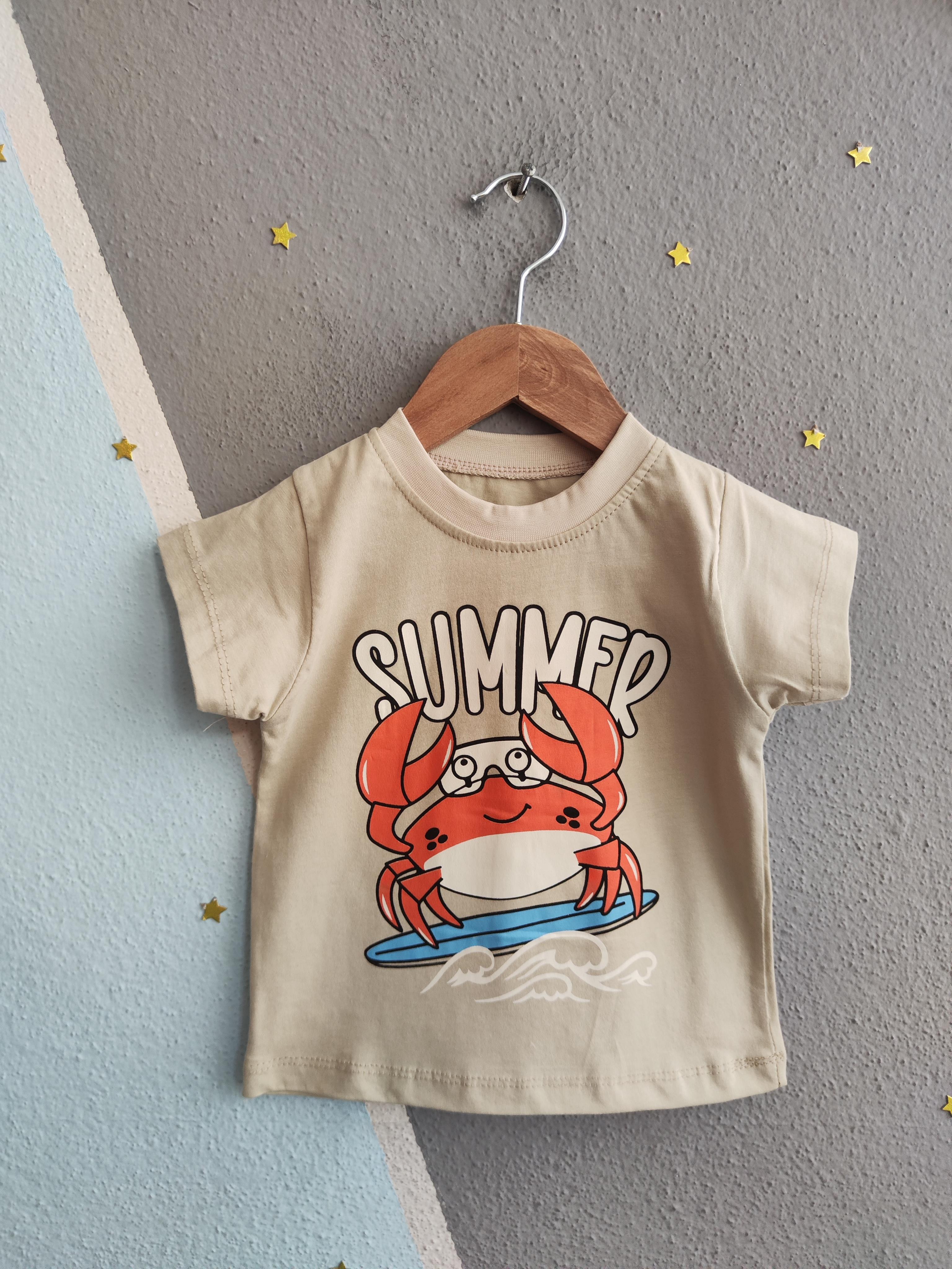 1526 - Summer Baskılı Erkek Çocuk Takım - Taş Rengi