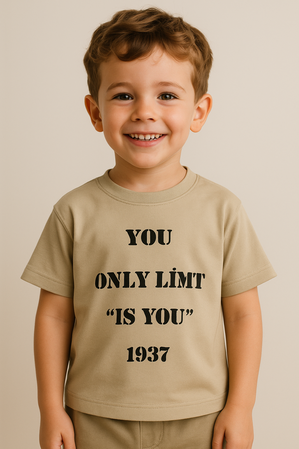 1555 - You Baskılı Erkek Tişört - Taş rengi