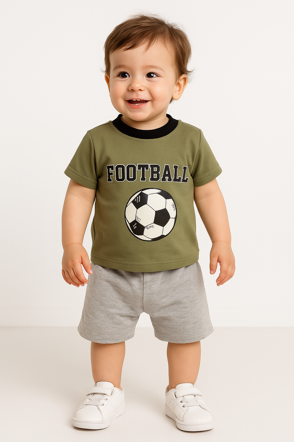 1604 - Futbol Topu Baskılı Aylık Erkek Çocuk Takım - Haki