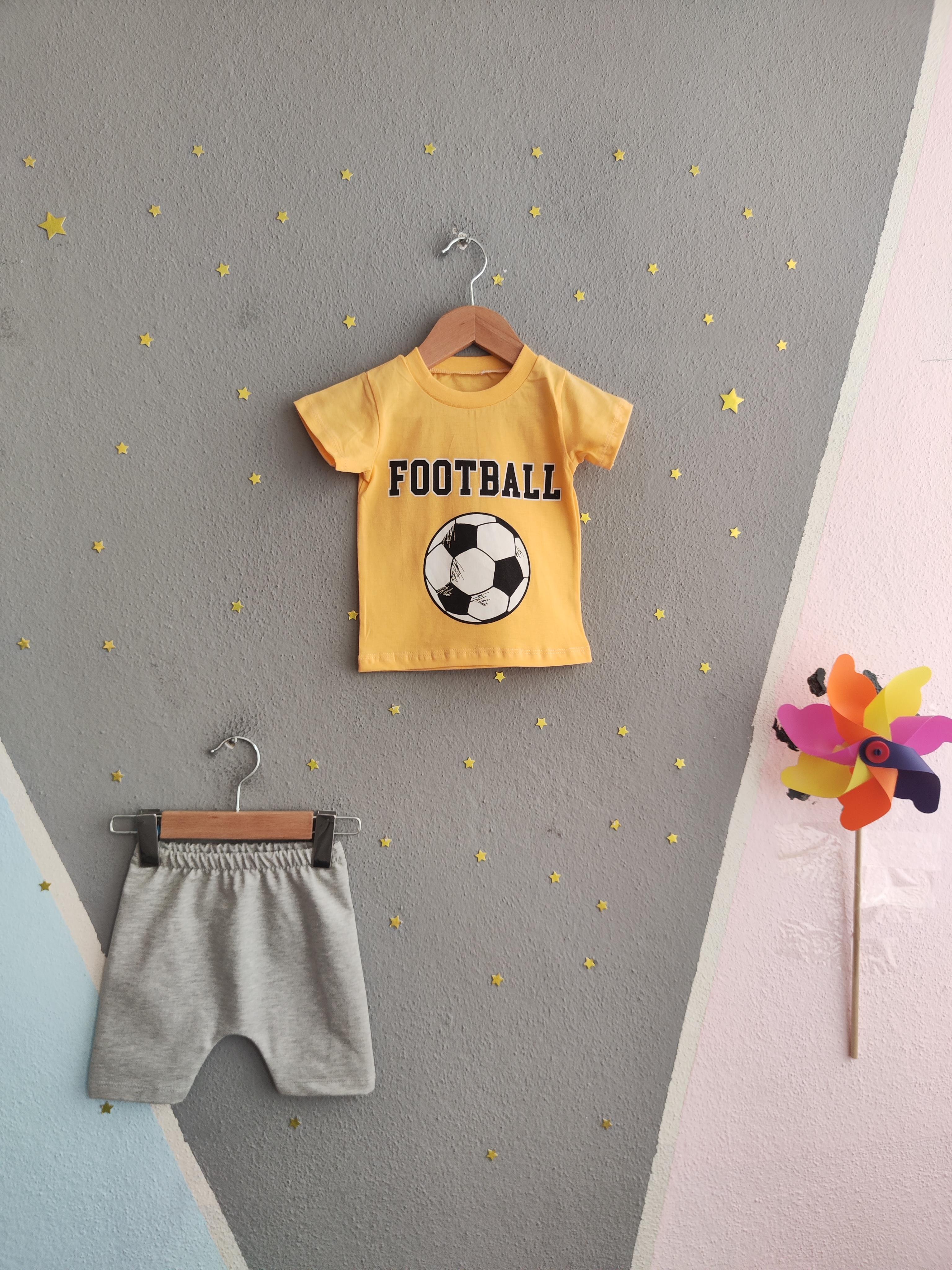 1604 - Futbol Topu Baskılı Aylık Erkek Çocuk Takım - Hardal