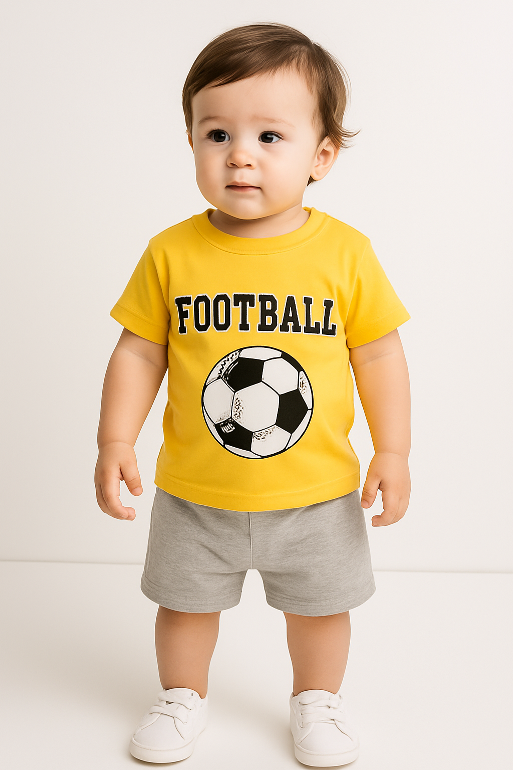 1604 - Futbol Topu Baskılı Aylık Erkek Çocuk Takım - Hardal