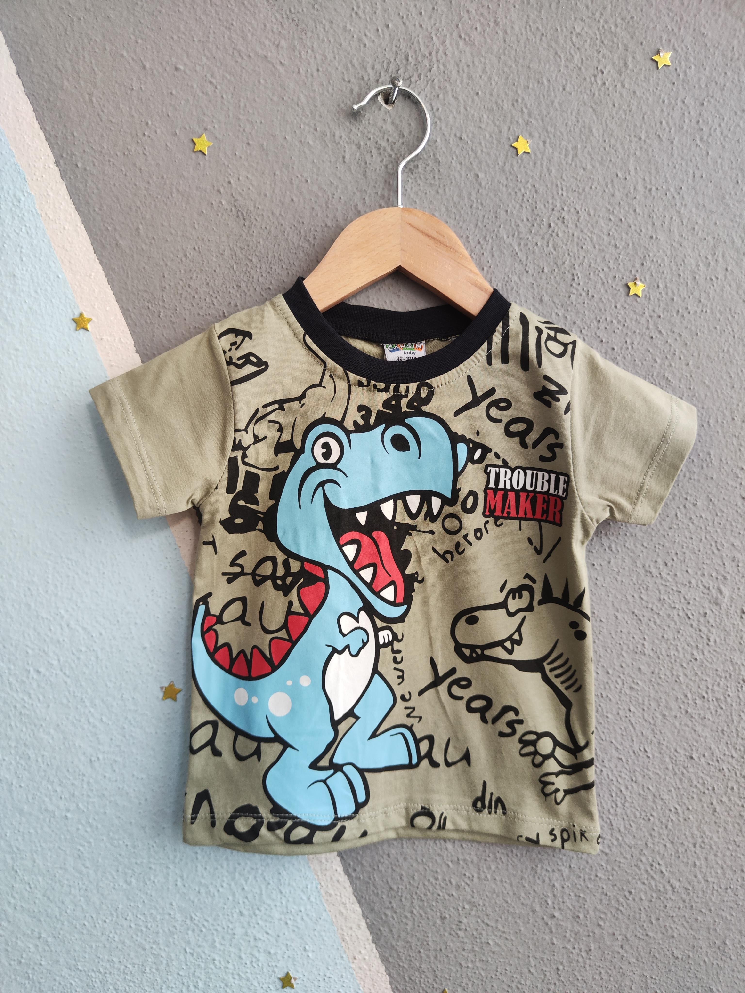 1622 - Dinozor Desenli Aylık Erkek Çocuk Takım - Mint yeşili