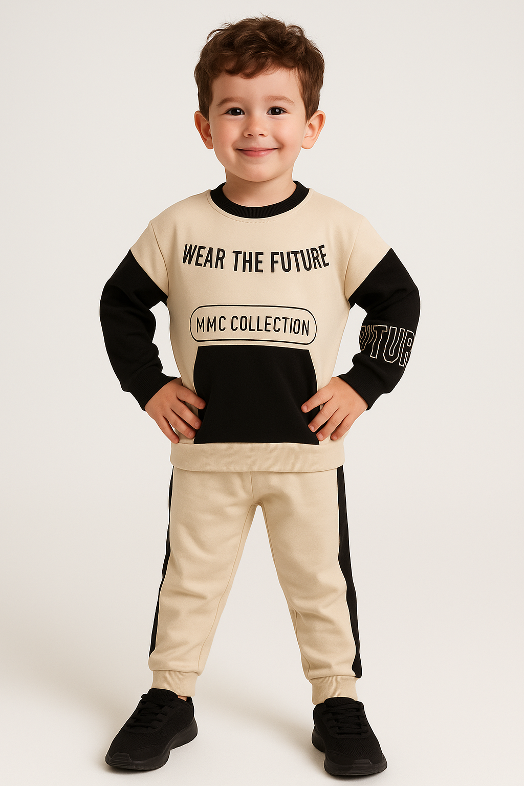 1700 - Wear The Future Baskılı Erkek Çocuk Takım - Krem