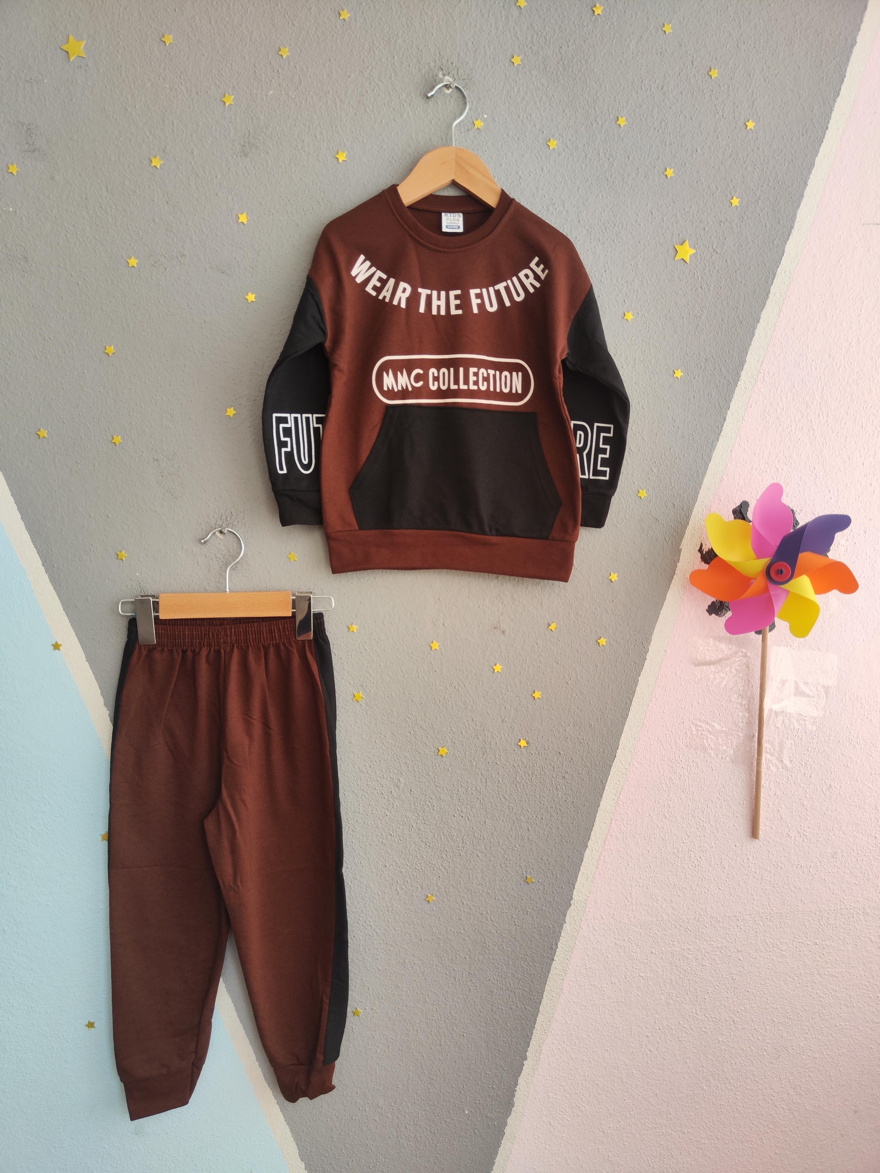1700 - Wear The Future Baskılı Erkek Çocuk Takım - Acı Kahve