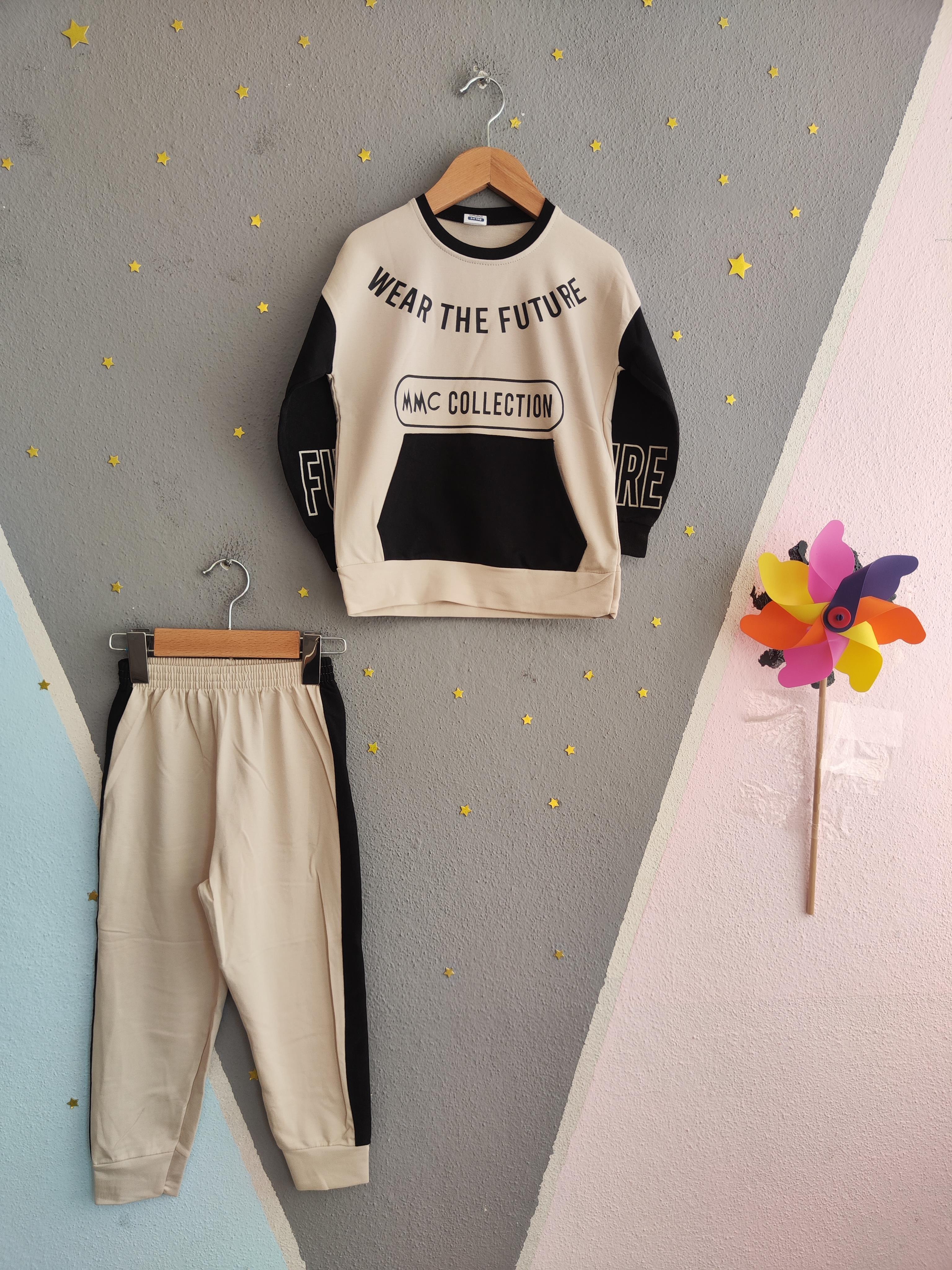 1700 - Wear The Future Baskılı Erkek Çocuk Takım - Krem