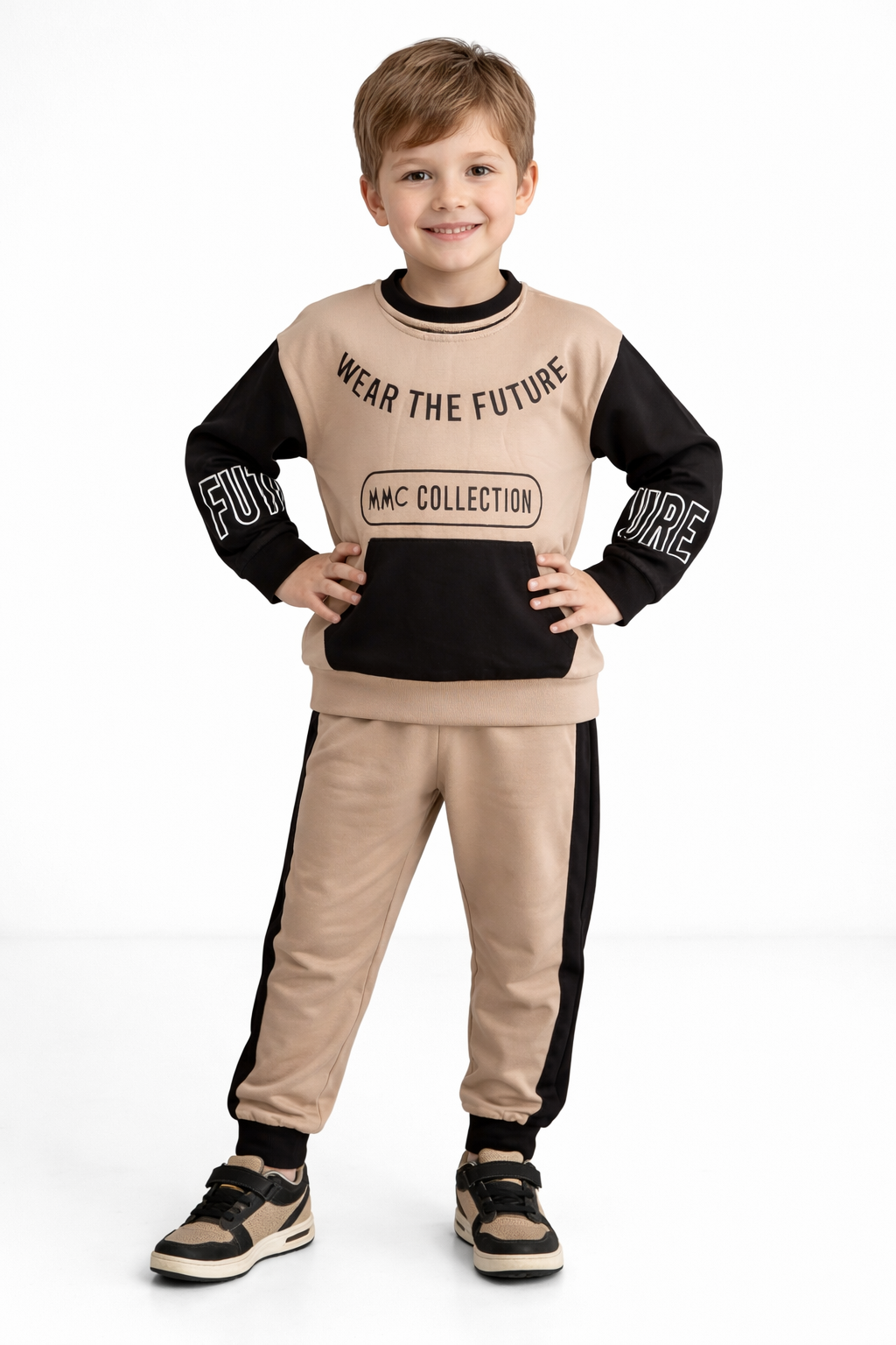 1700 - Wear The Future Baskılı Erkek Çocuk Takım - Bej