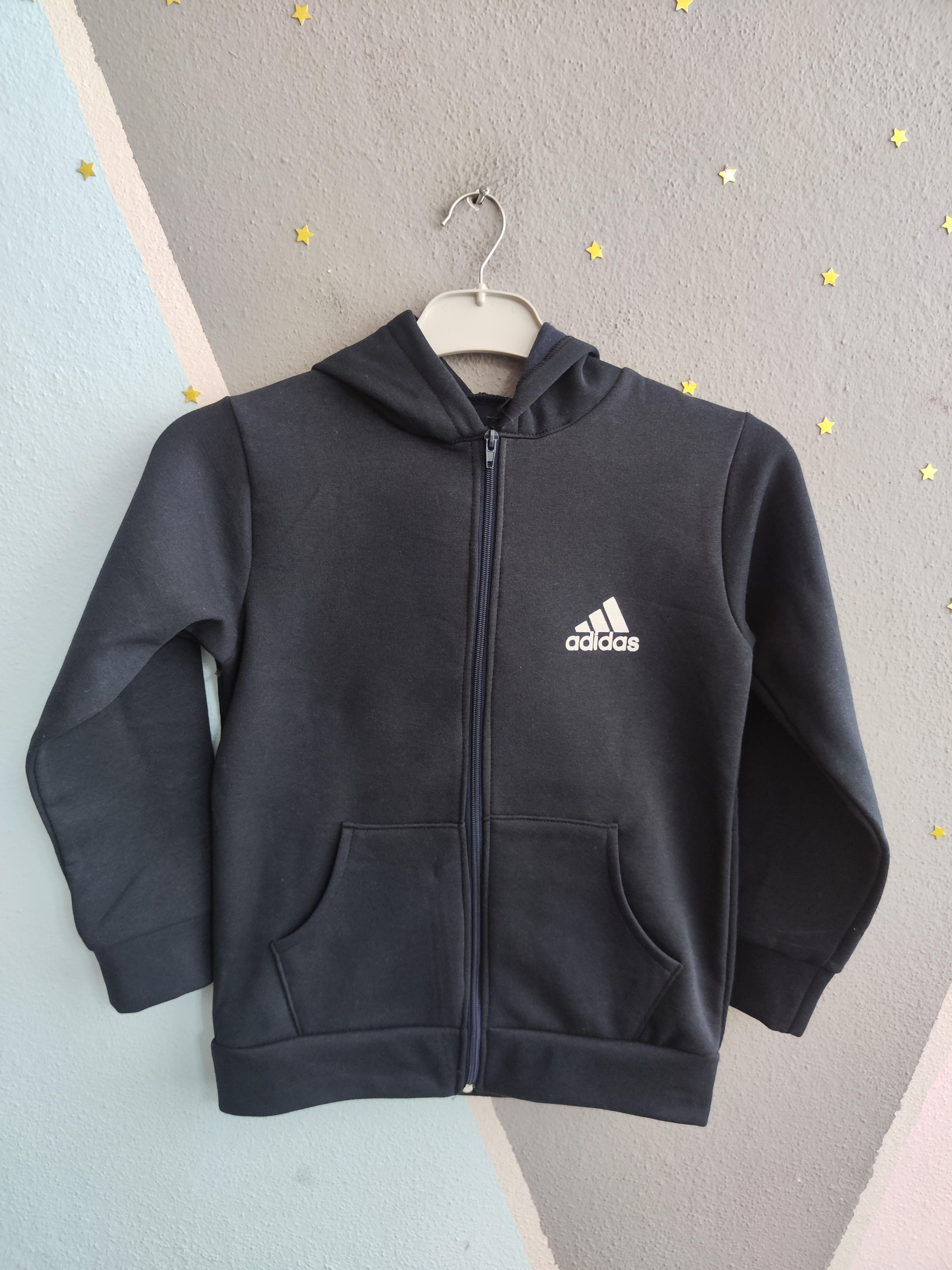 1755 - Ads Baskılı Kapüşonlu Üç İp Unisex Çocuk Hırkası - Lacivert