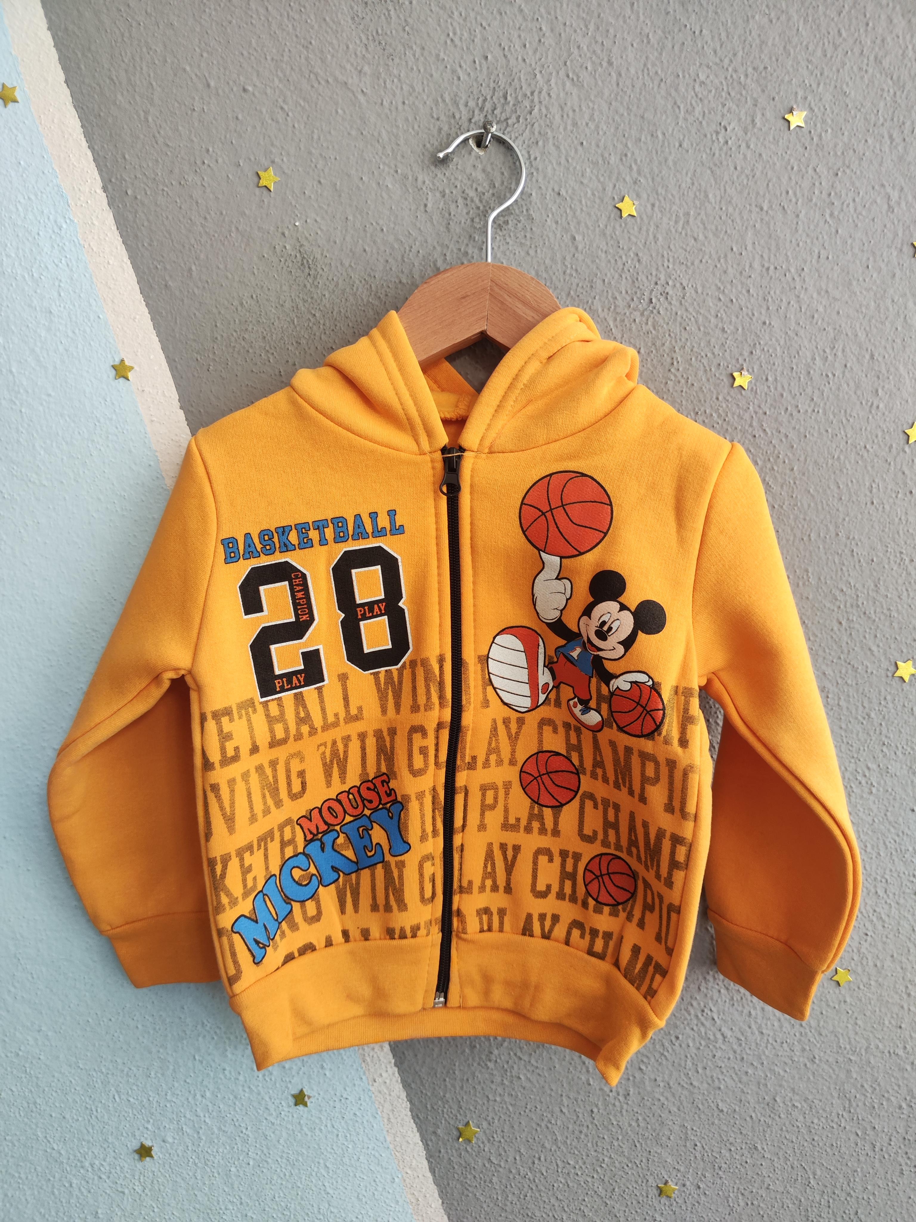 1762- Karakter Baskılı Kapüşonlu Erkek  Çocuk Hırkası - Sarı