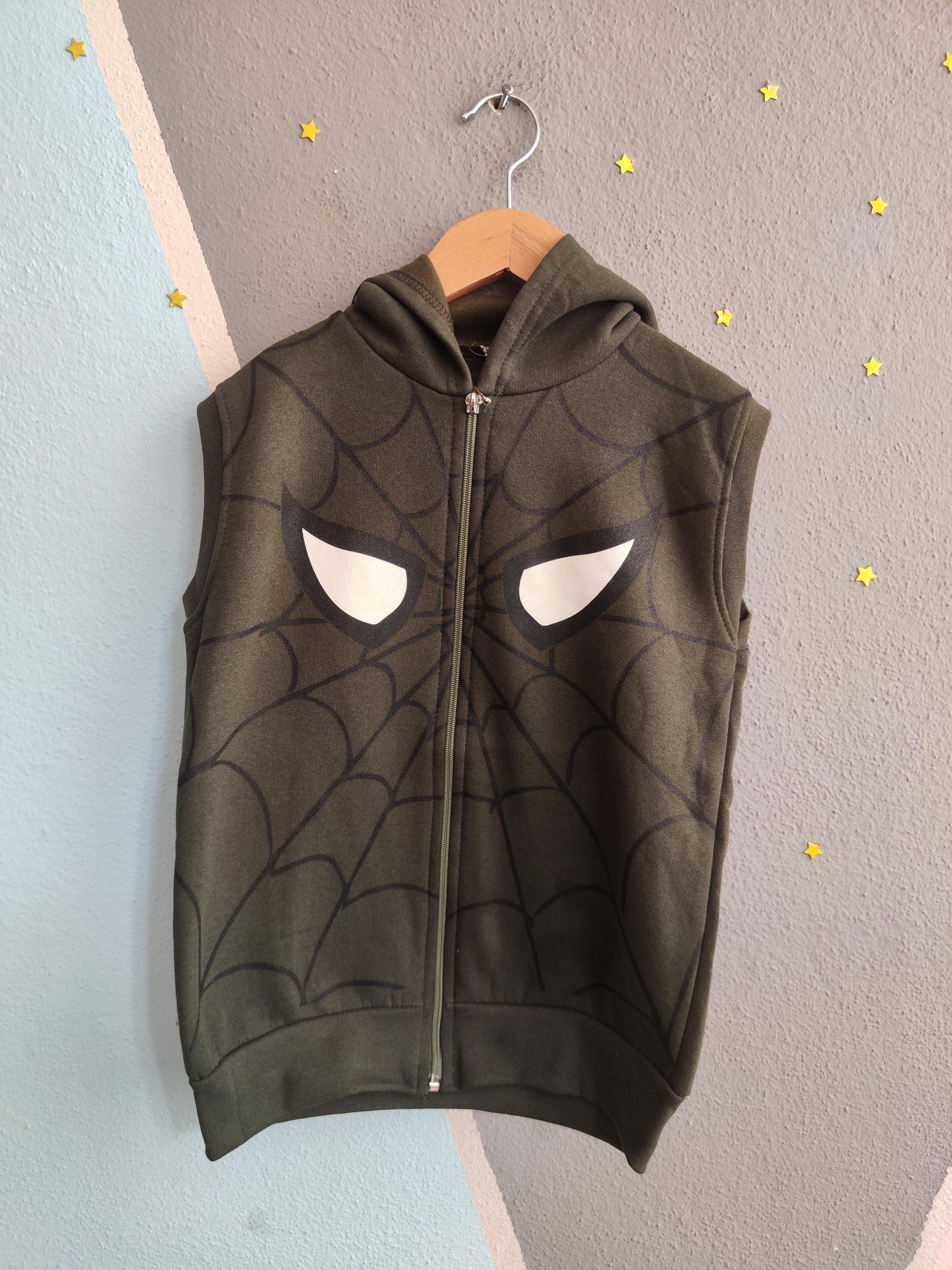 1768 - Örümcek Baskılı Kapüşonlu Erkek Yelek - Haki