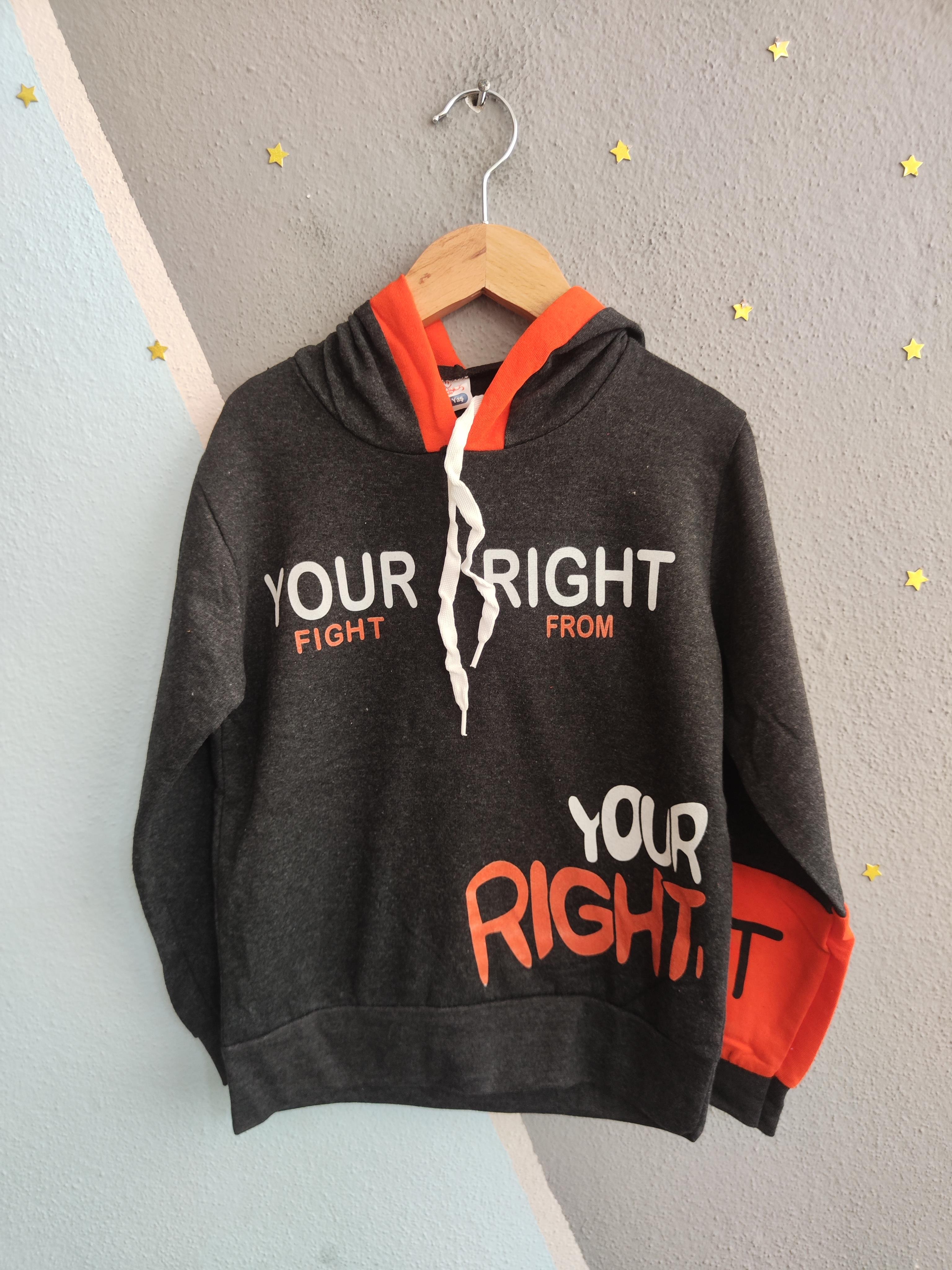 1796 - Your Right Baskılı Kapüşonlu Erkek Takım - Füme