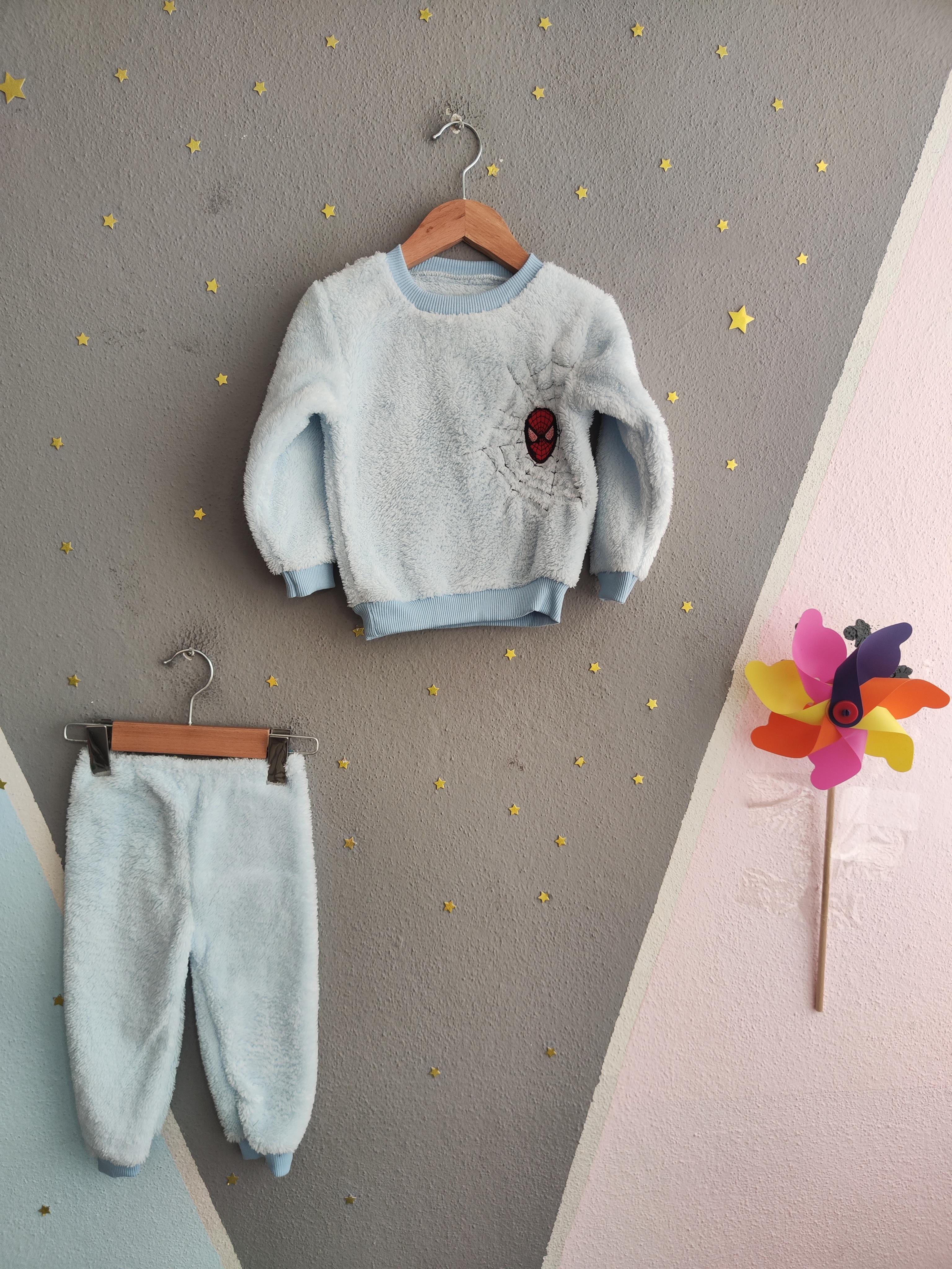 1809 - Karakter Desen Peluş Erkek Çocuk Takımı - Bebe mavisi