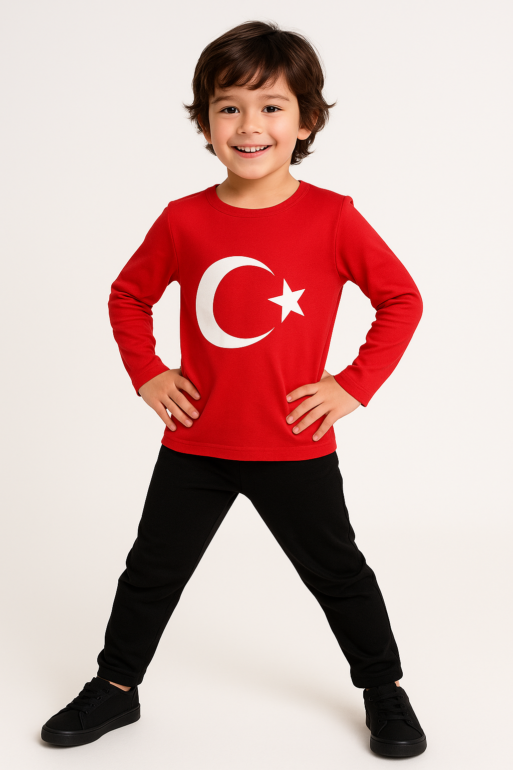 1819 - Bayrak Baskılı Sweatshirt  - Kırmızı