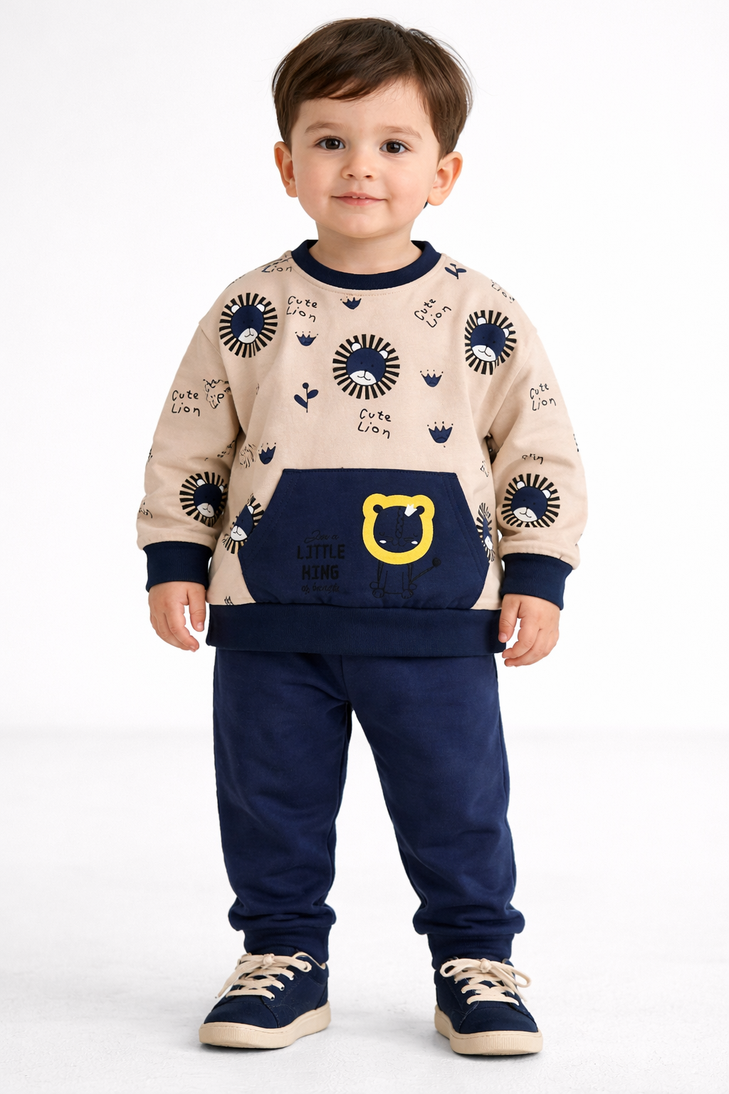 1923 - Aslan Baskılı Mevsimlik Erkek Çocuk Takım - Lacivert - Krem