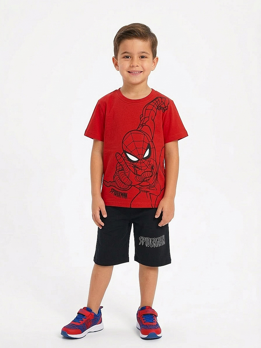 1947 - Karakter Baskılı Şortlu Erkek Çocuk Takımı - Kırmızı