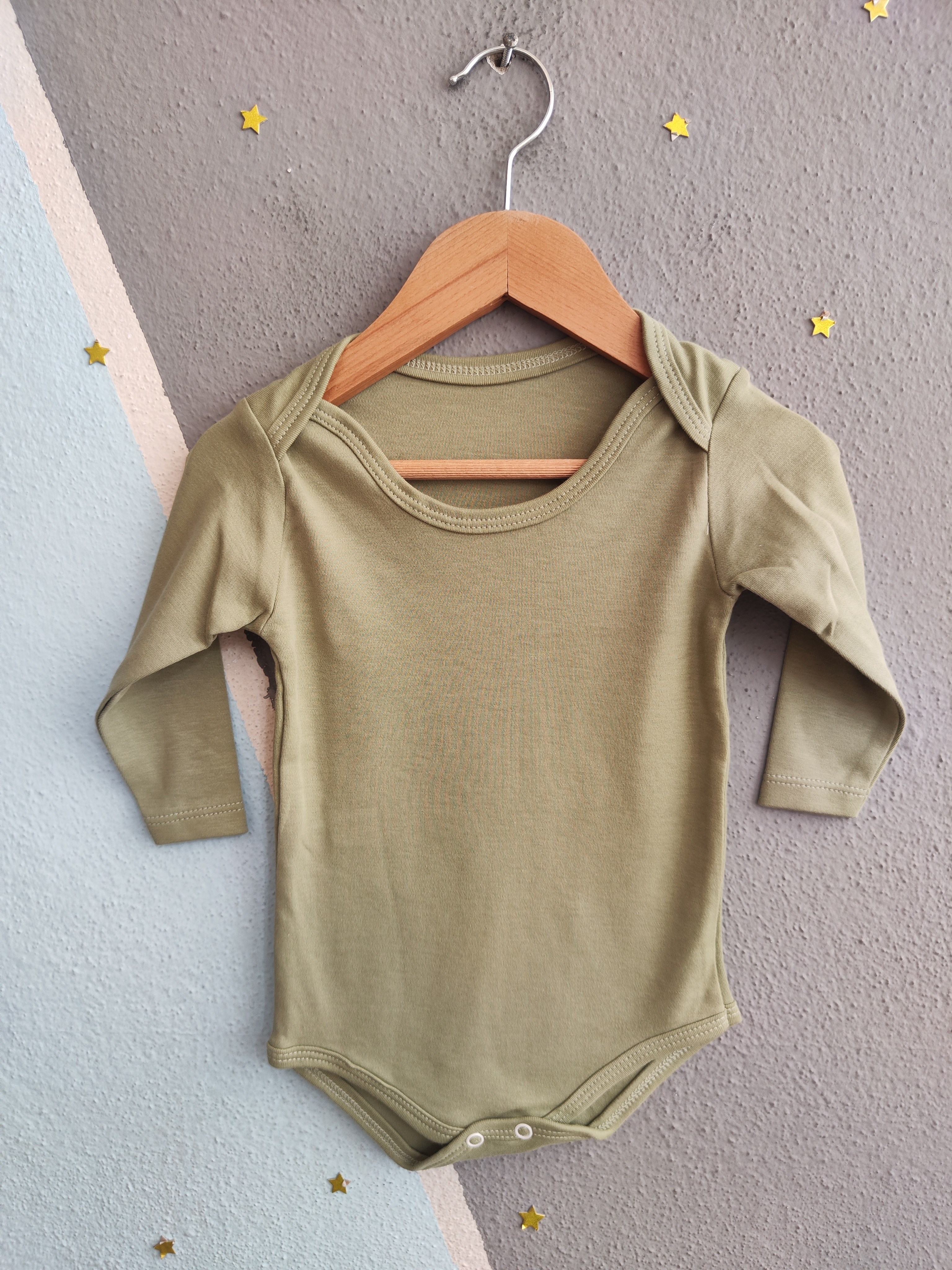 1966- Haki Uzun Kollu Basic Model Kolsuz Bebek Çıtçıtlı Body