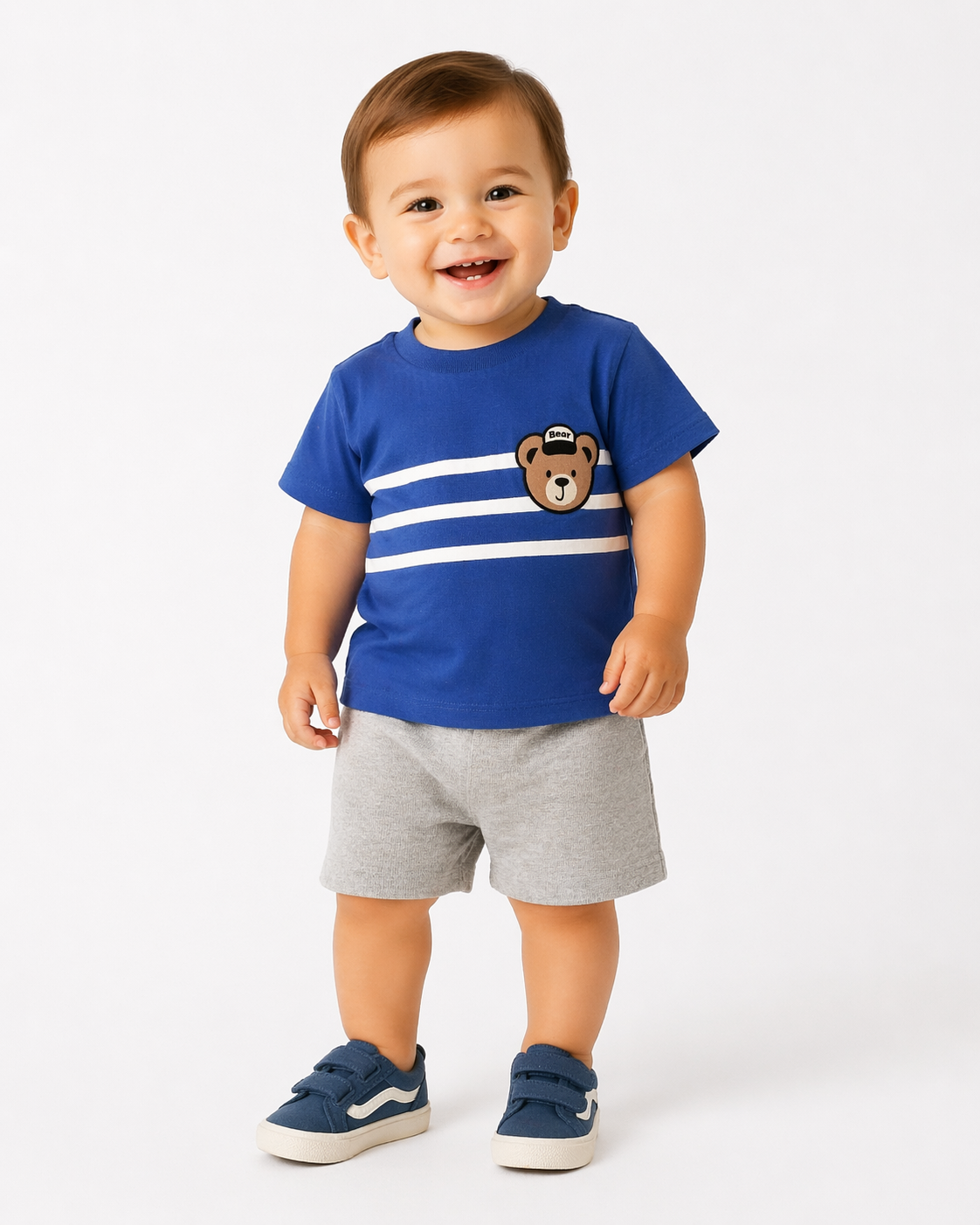 1979 -  Çizgili Ayıcık Baskılı Erkek Bebek Takım - Saks