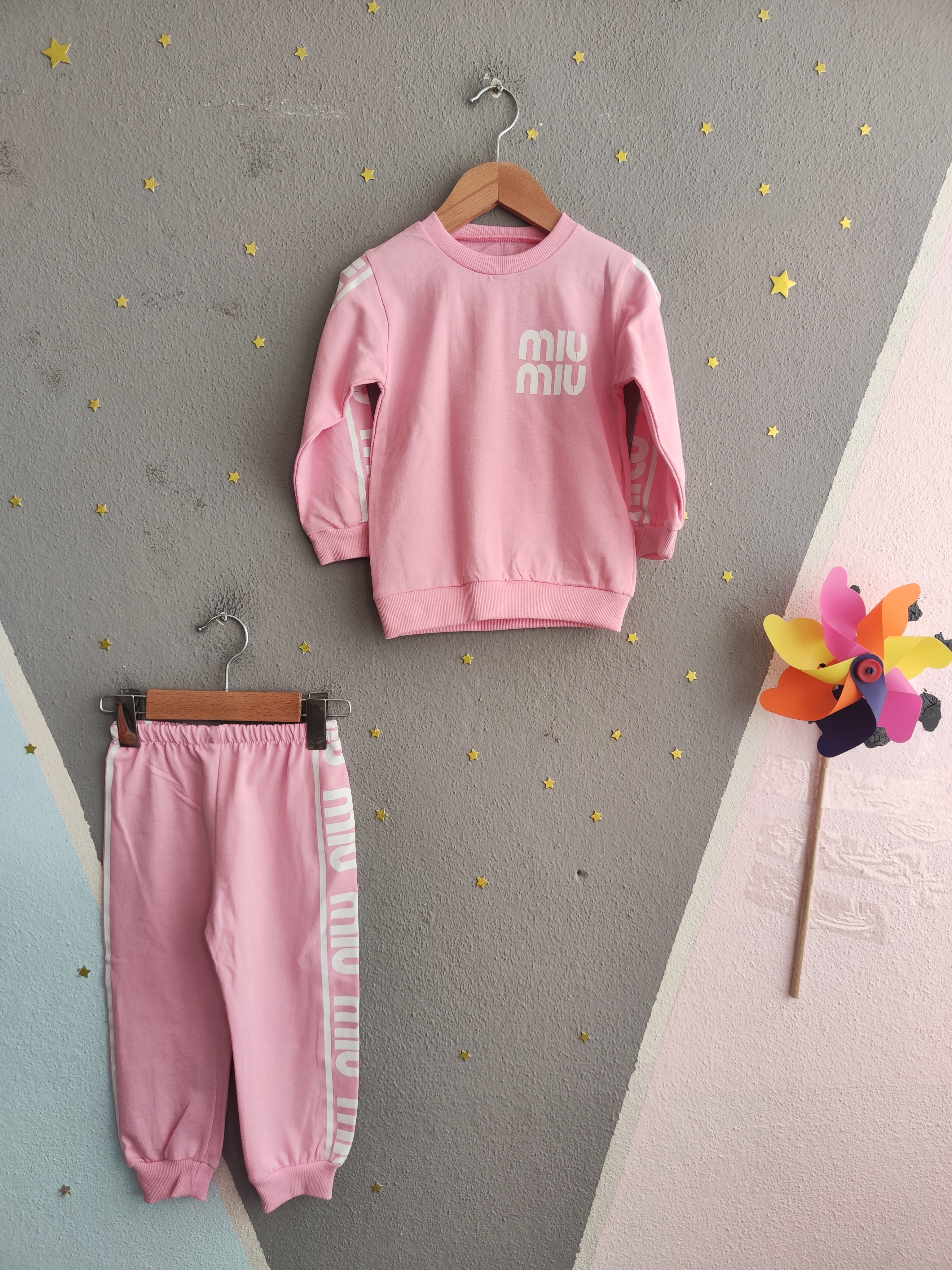 1985 - Sportif Baskılı Kız Çocuk Takım - Pembe