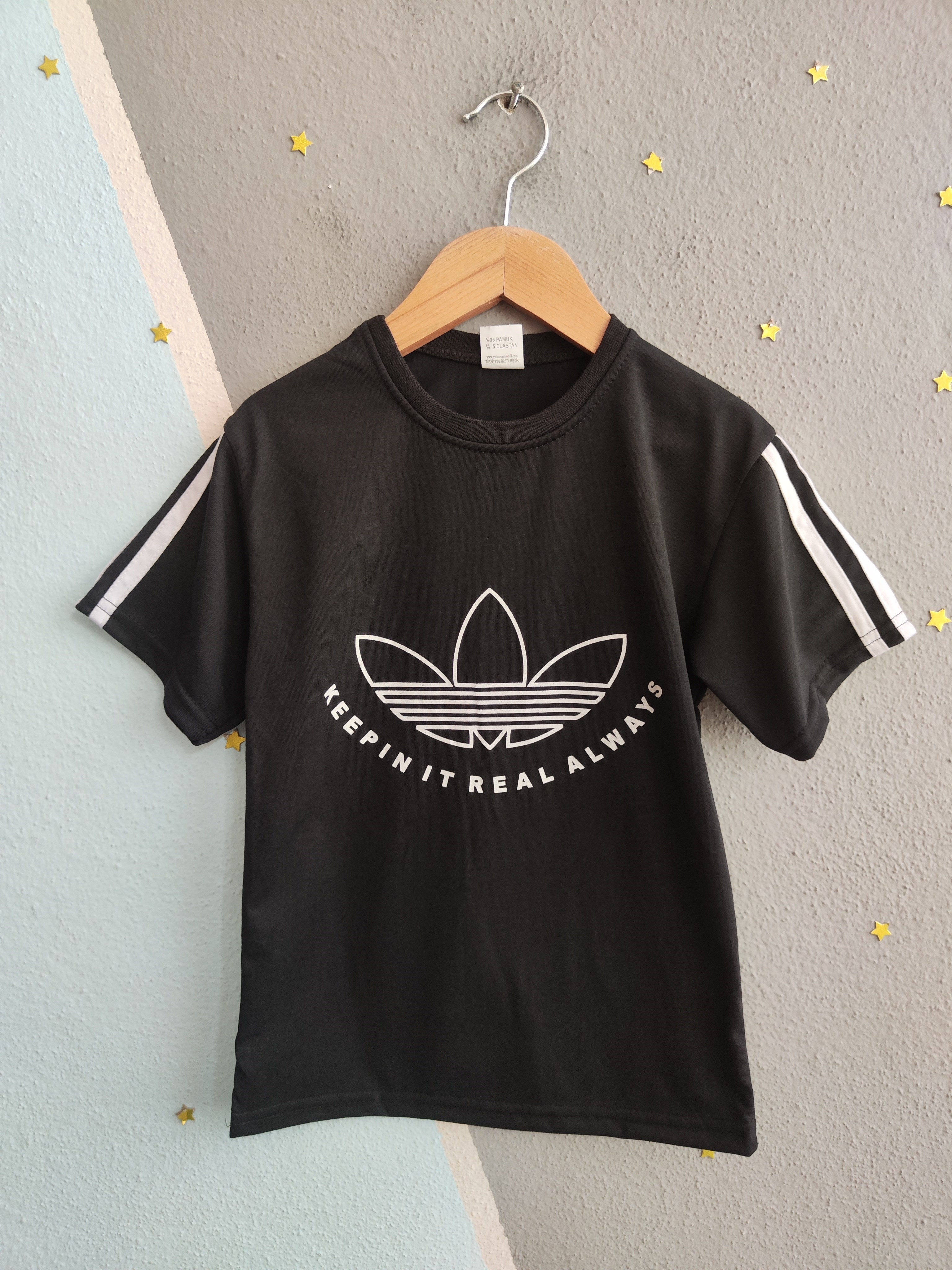 1989 -  Kolları Şeritli  Şortlu Erkek Çocuk Takım - Siyah