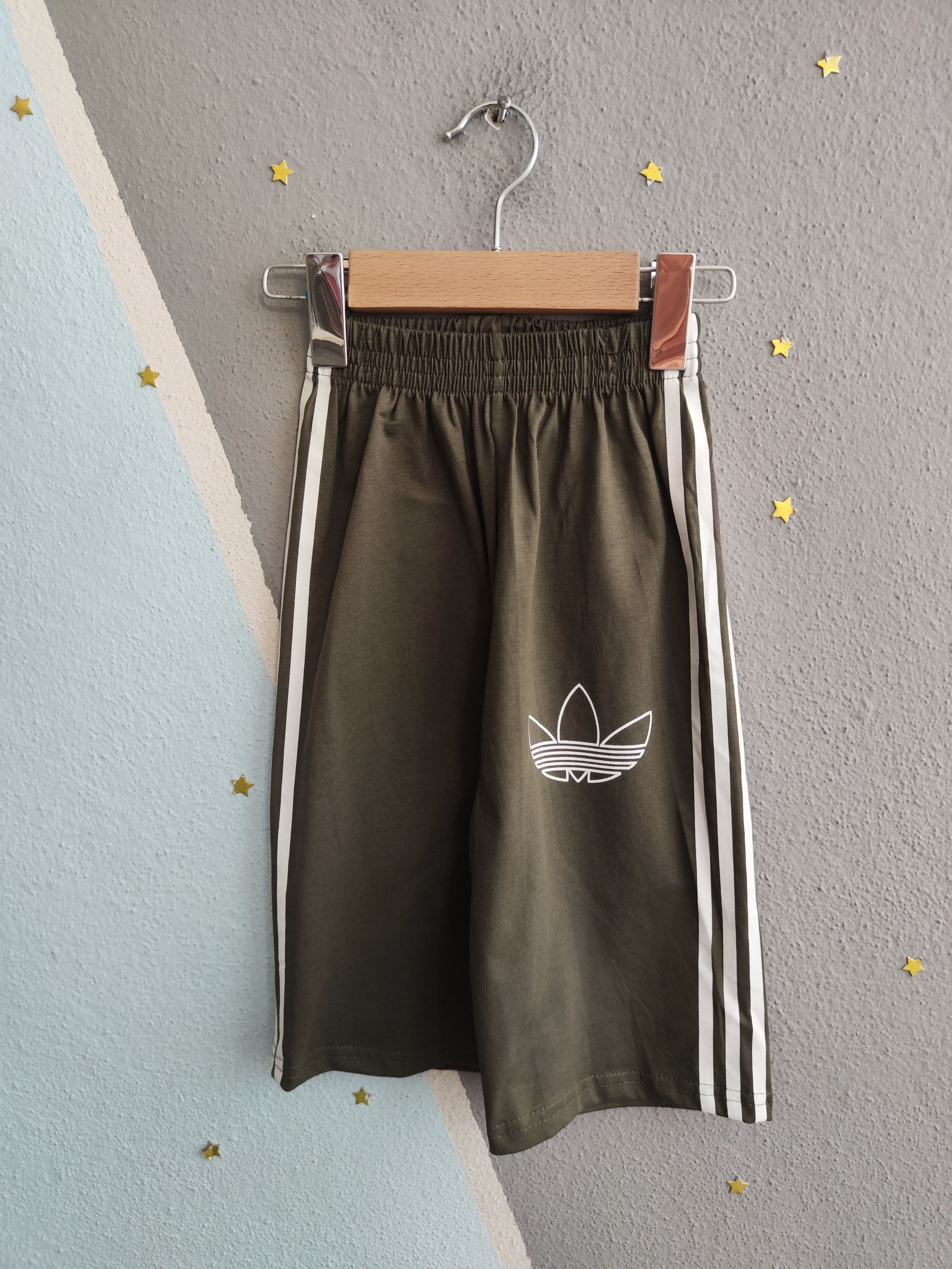 1989 -  Kolları Şeritli  Şortlu Erkek Çocuk Takım - Haki