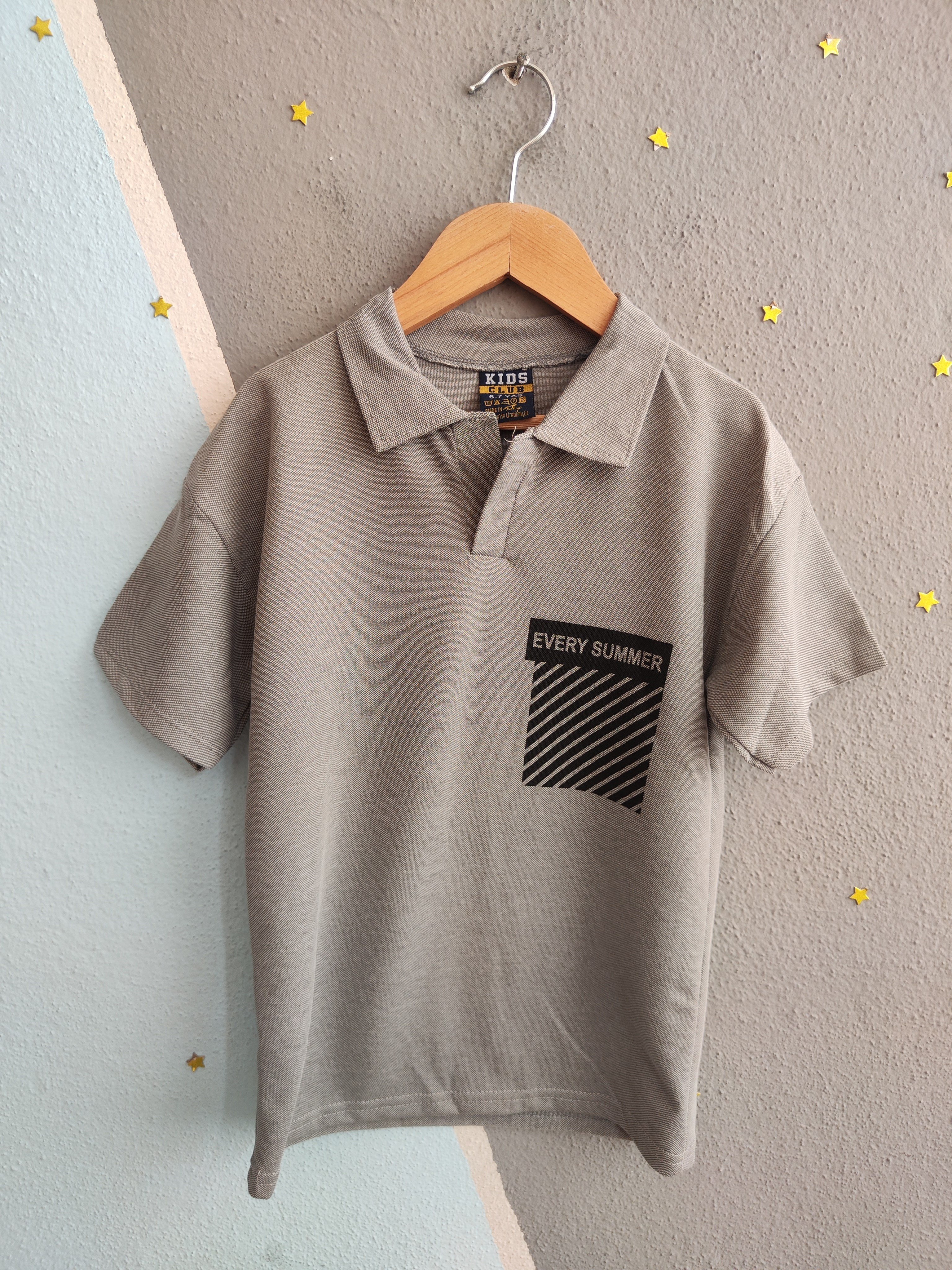 1991-  Every Summer Baskılı Yakalı ve Şortlu Erkek Çocuk Takımı - Gri