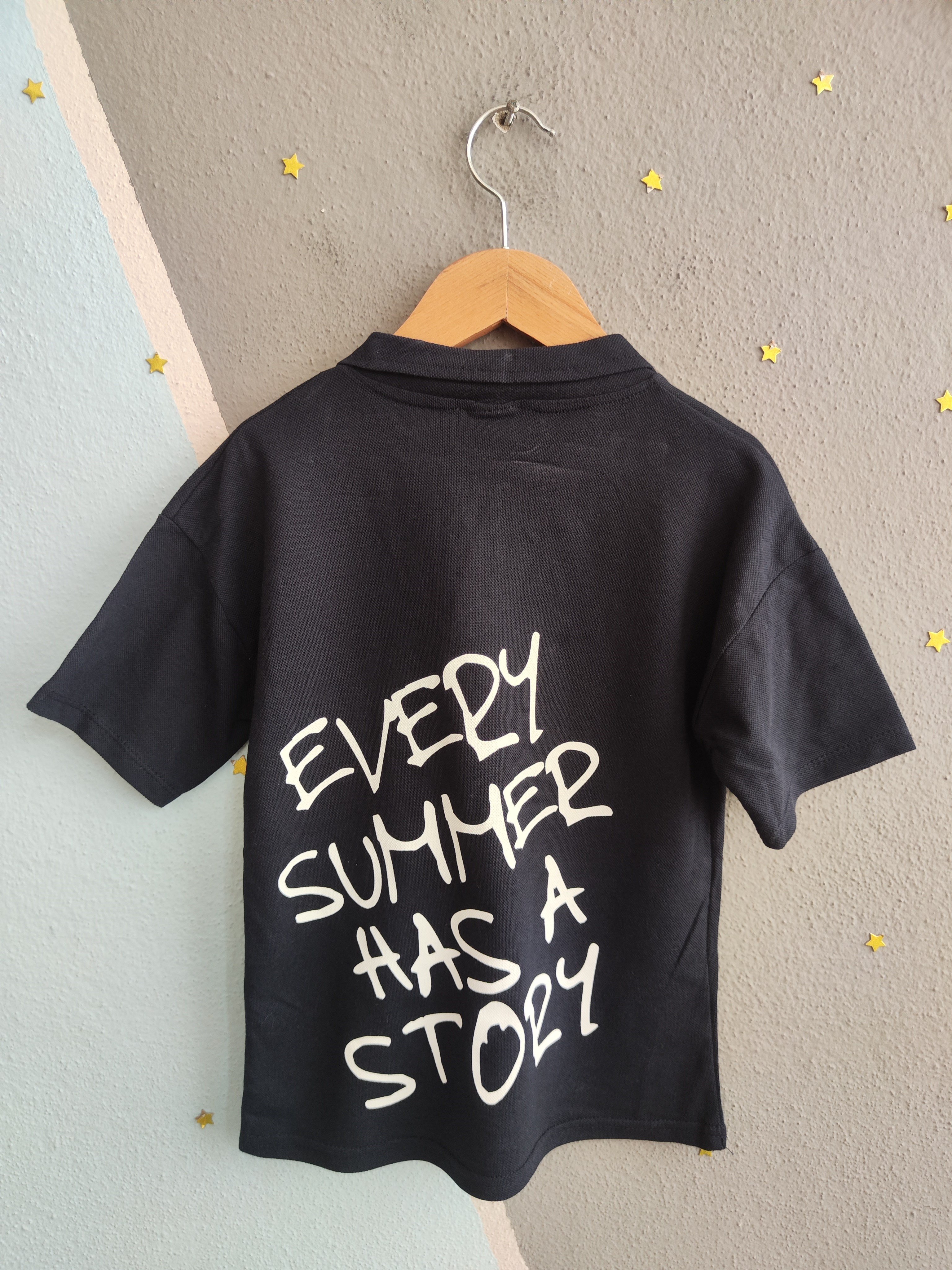 1991-  Every Summer Baskılı Yakalı ve Şortlu Erkek Çocuk Takımı - Lacivert