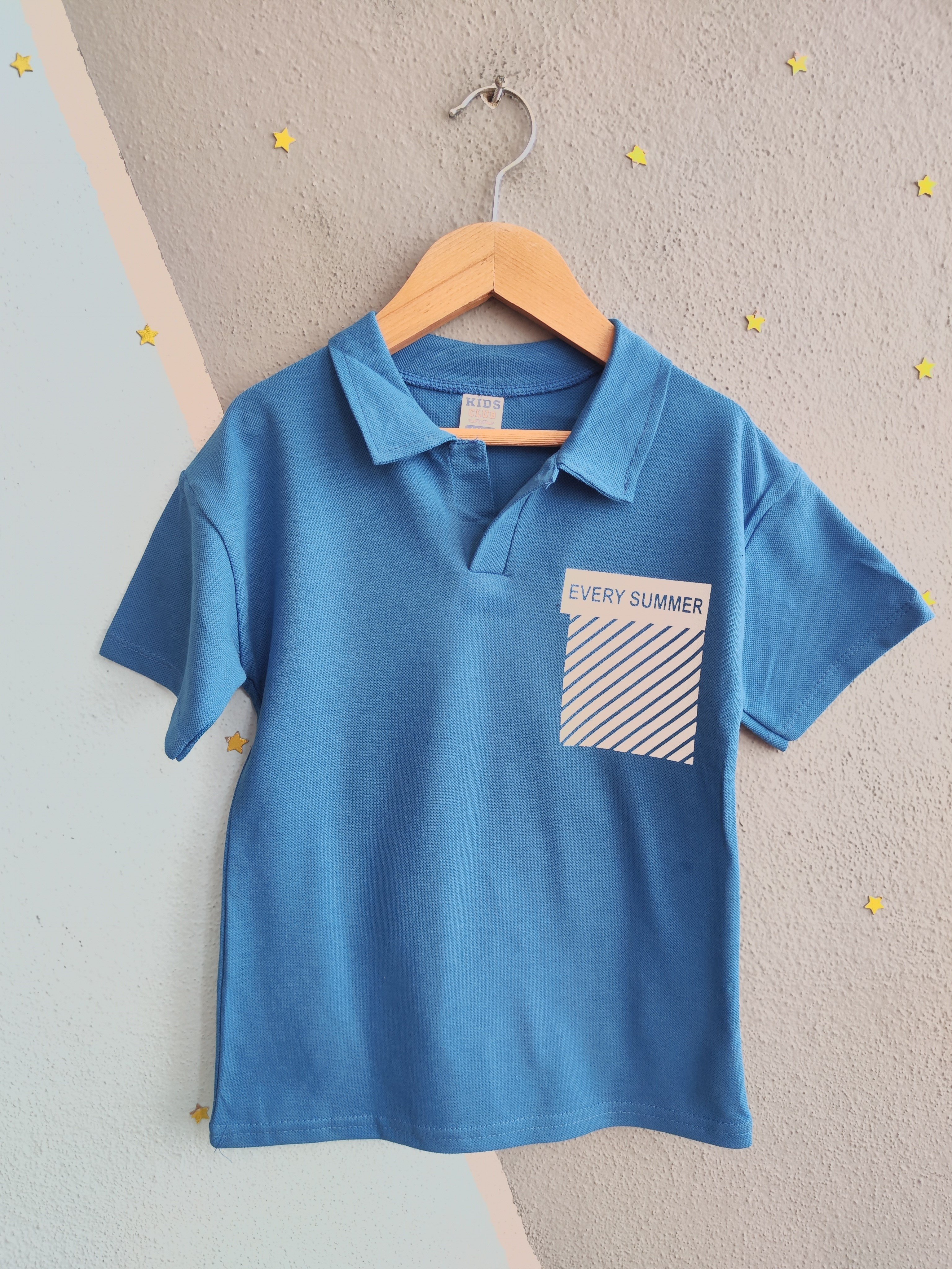 1991-  Every Summer Baskılı Yakalı ve Şortlu Erkek Çocuk Takımı - Mavi