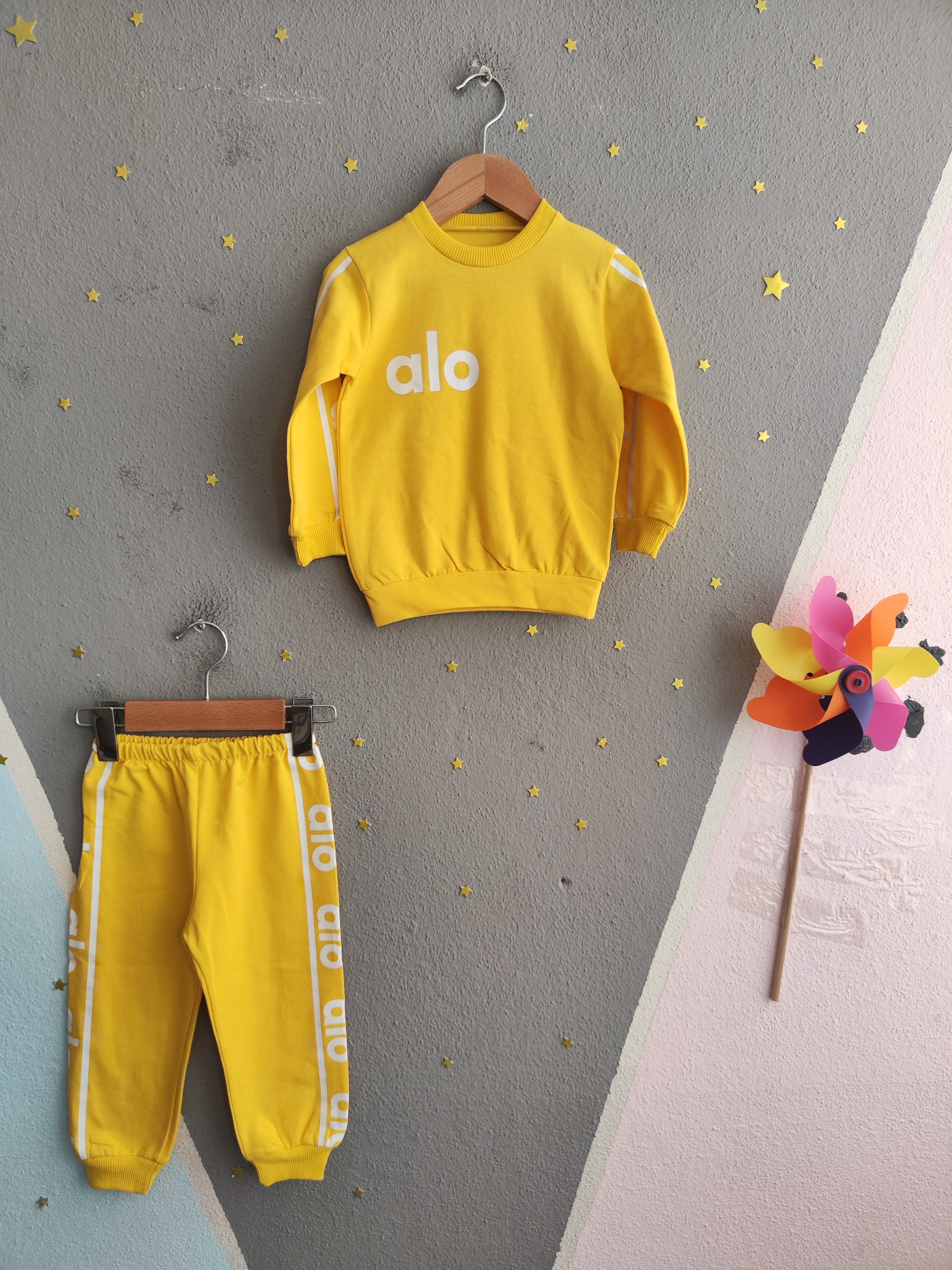 2010 - Sportif Baskılı Unisex Çocuk Takım - Sarı