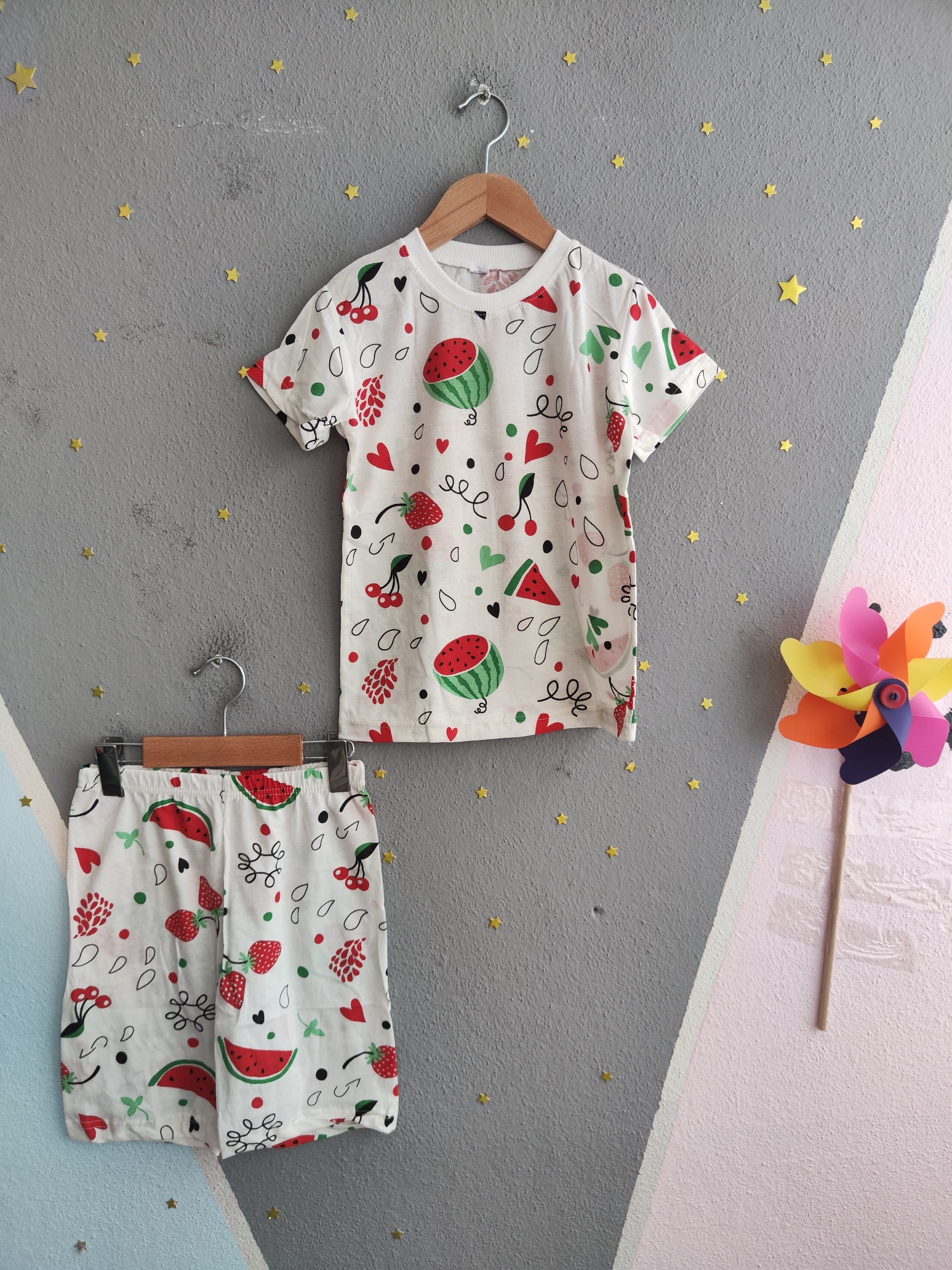 2018 - Karpuz Baskılı Kız Çocuk Takımı - Krem