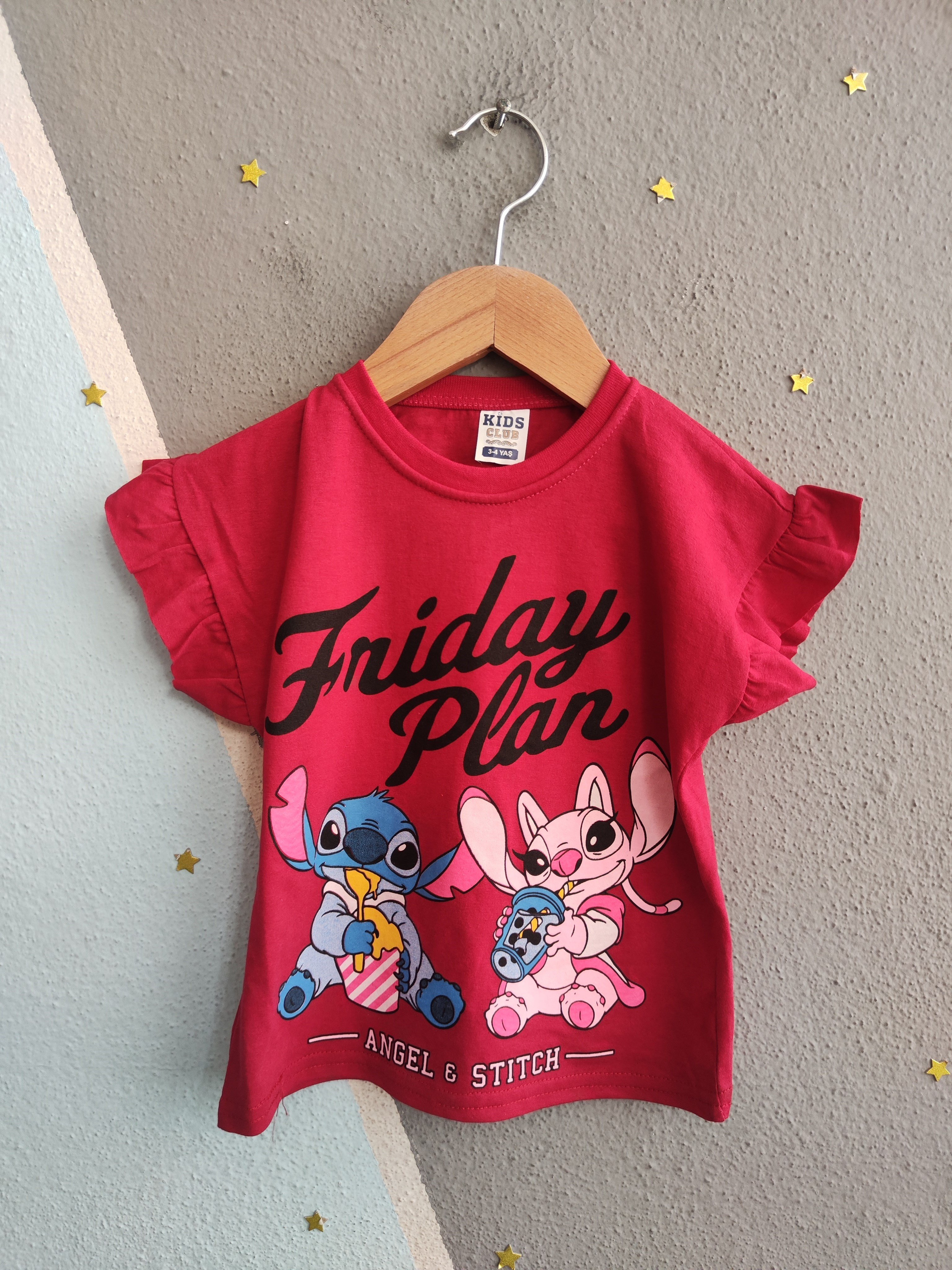 2019 - Friday Baskılı Fırfırlı Kız Çocuk Takım - Fuşya