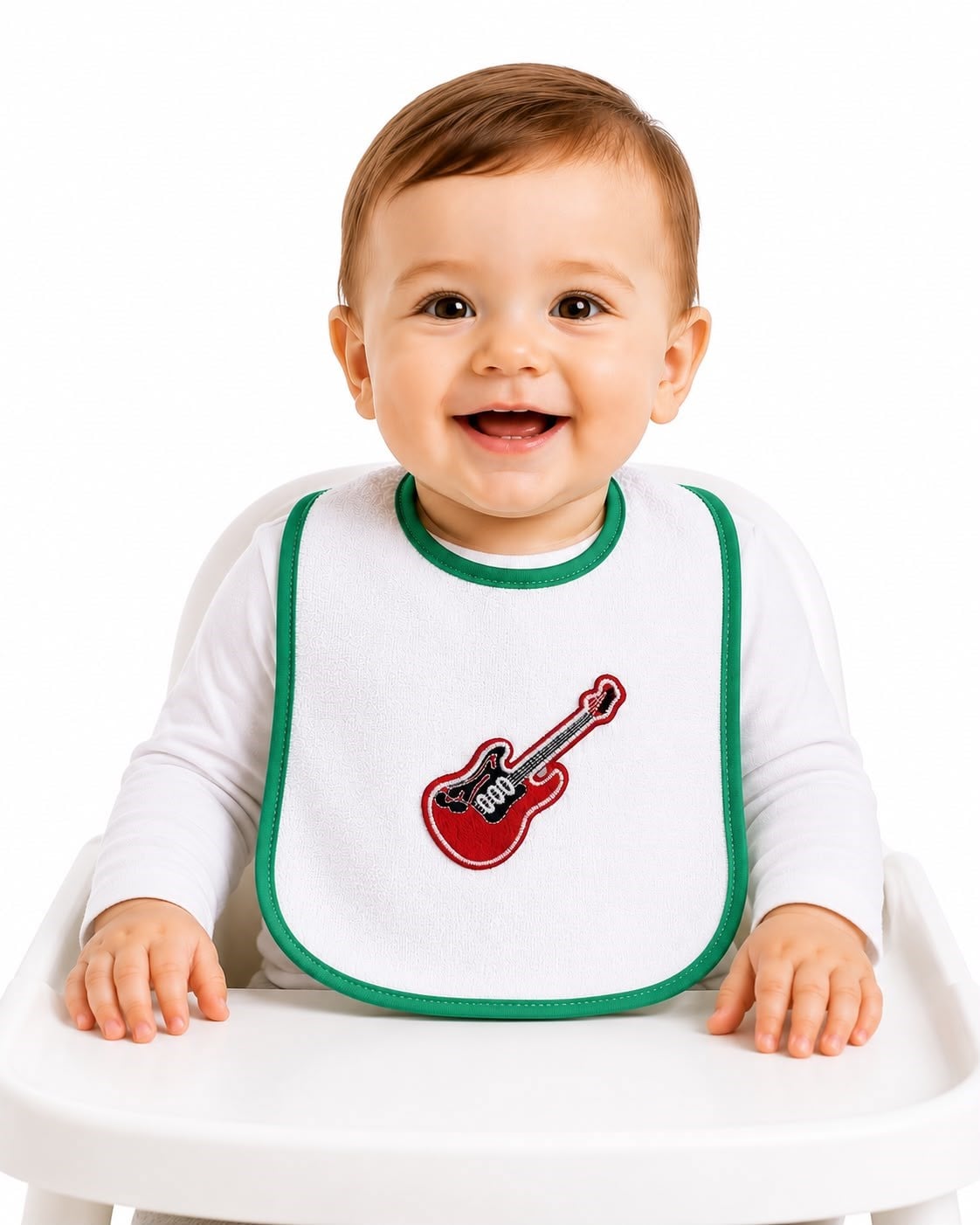 2048 - Erkek Bebek Mama Önlüğü  - Gitar baskılı Yeşil