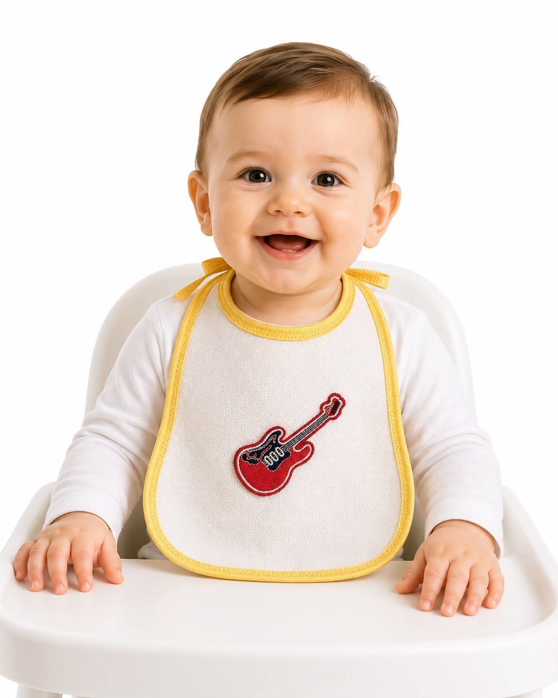 2048 - Erkek Bebek Mama Önlüğü  - Gitar baskılı Sarı