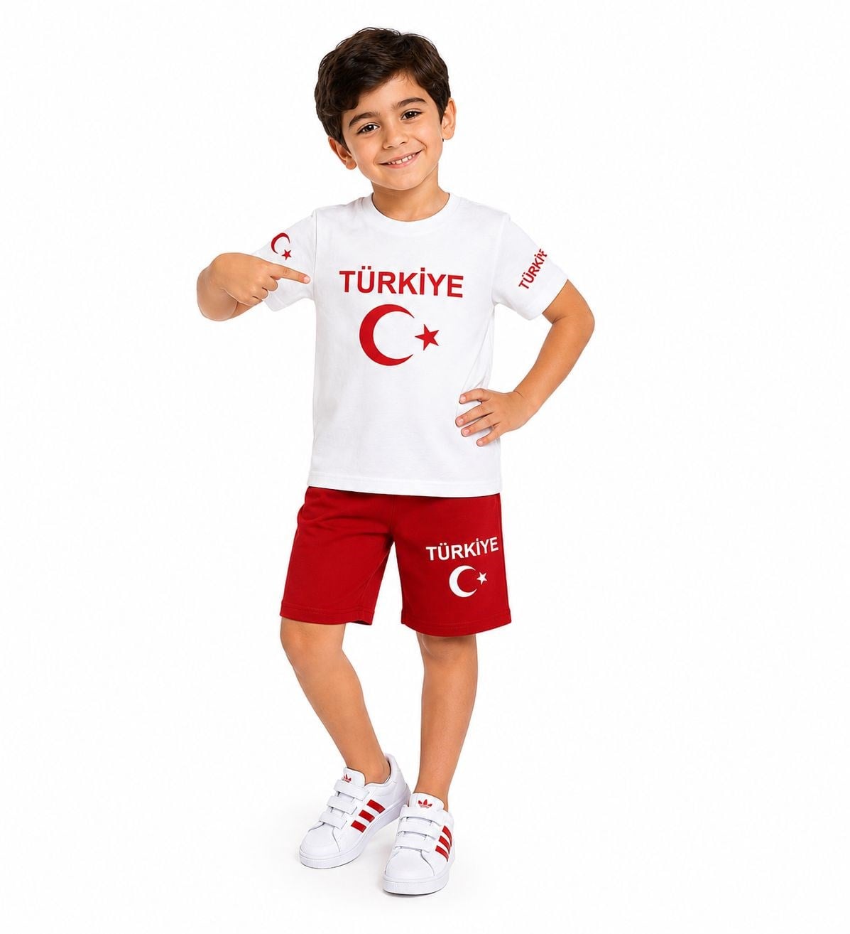 2067 -  Bayrak Baskılı Çocuk Takımı - Beyaz