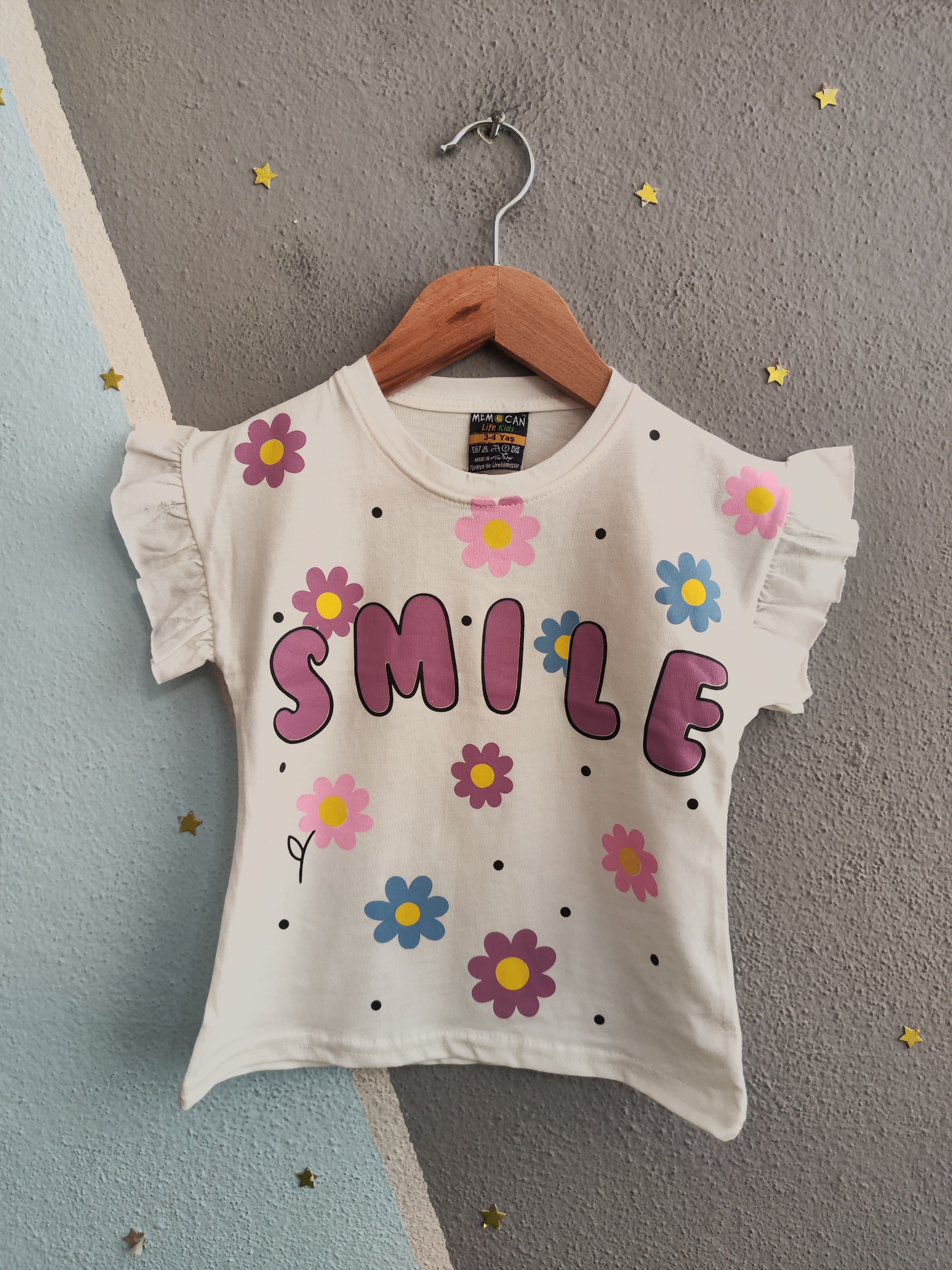 2086 - Smile Baskılı Fırfırlı Kız Çocuk Takım - Lila