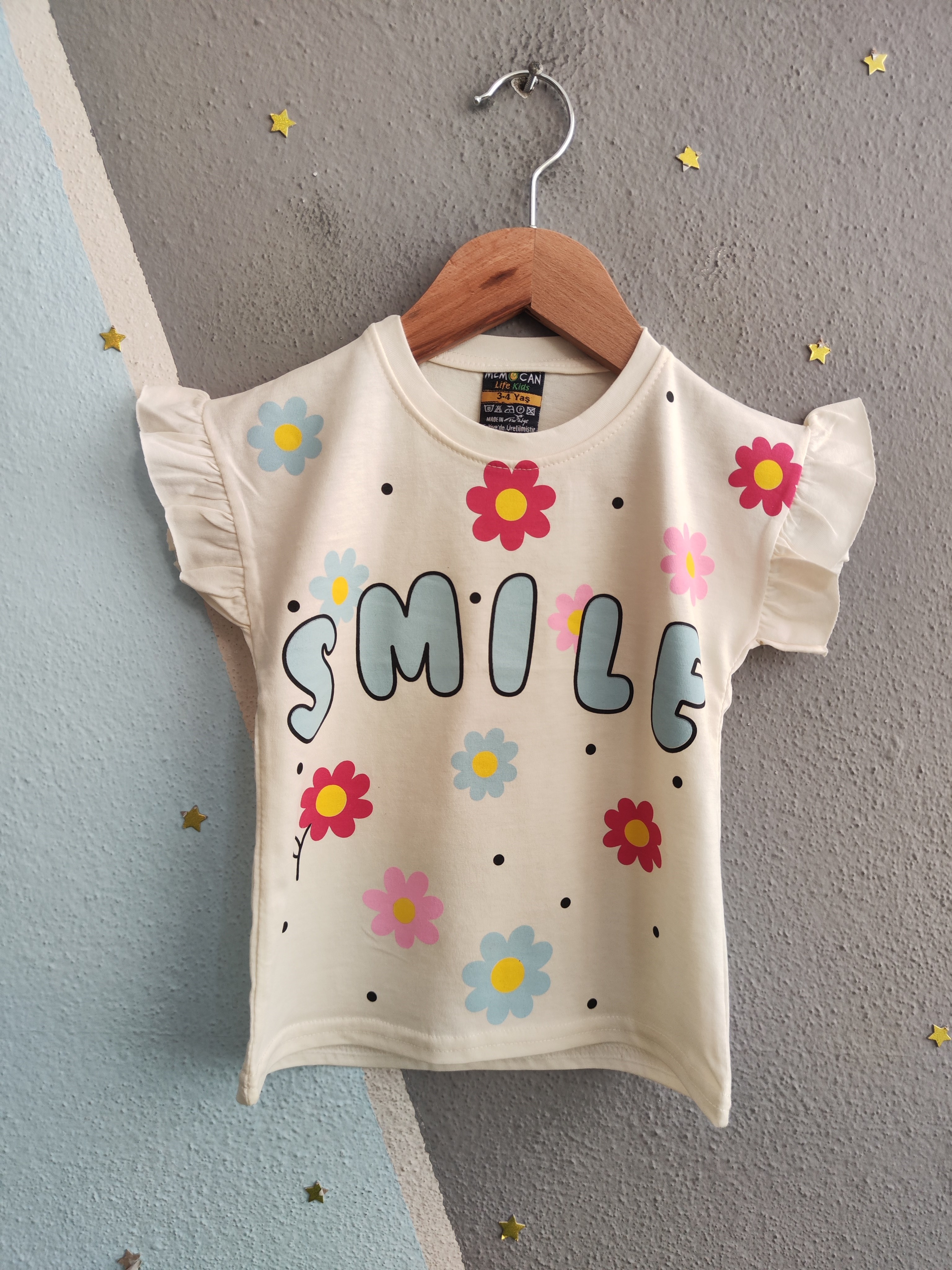2086 - Smile Baskılı Fırfırlı Kız Çocuk Takım - Su yeşili