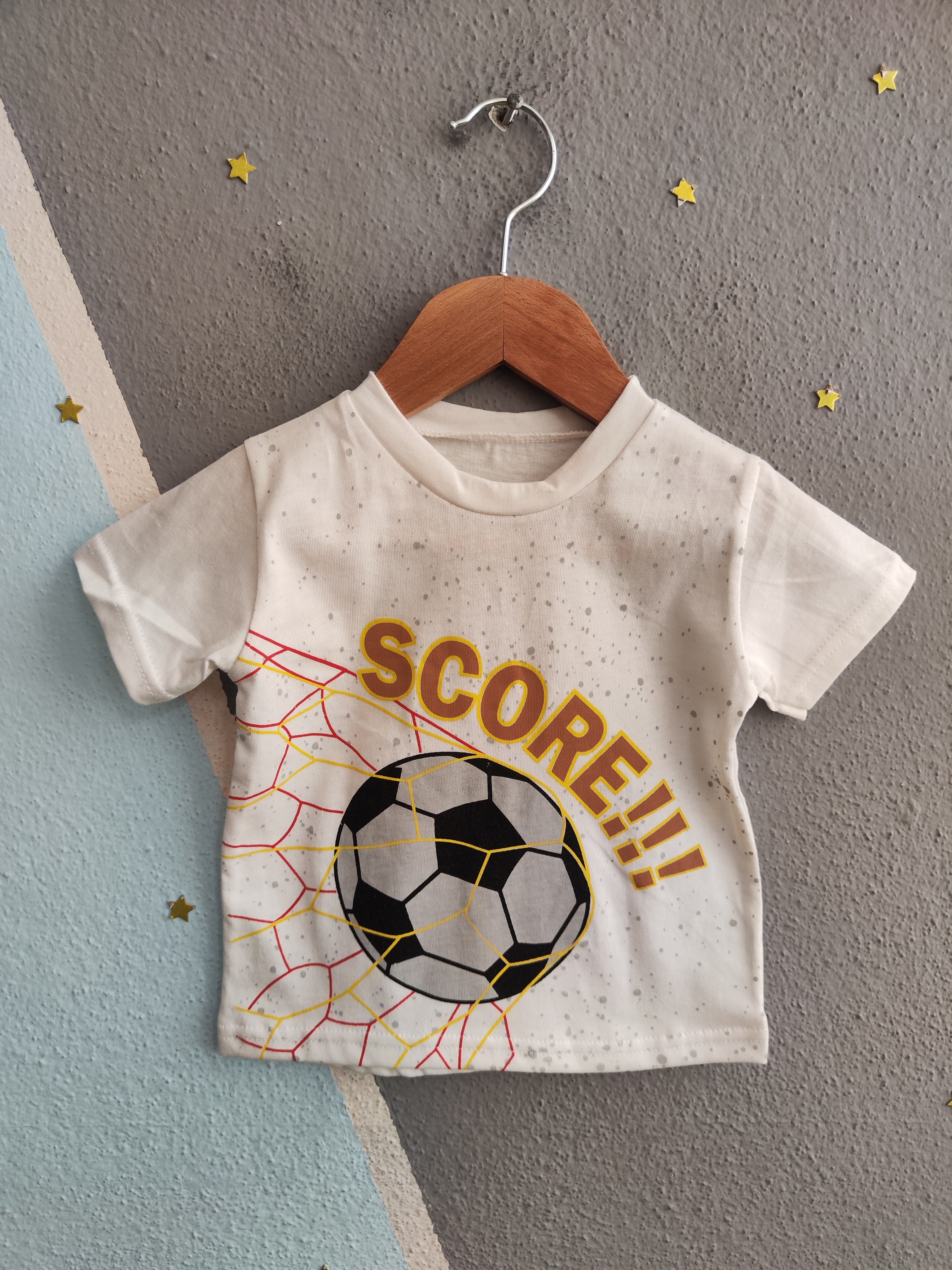 2106 - Score Baskılı  Erkek Bebek Takım - Kahve -  Gri çizgili