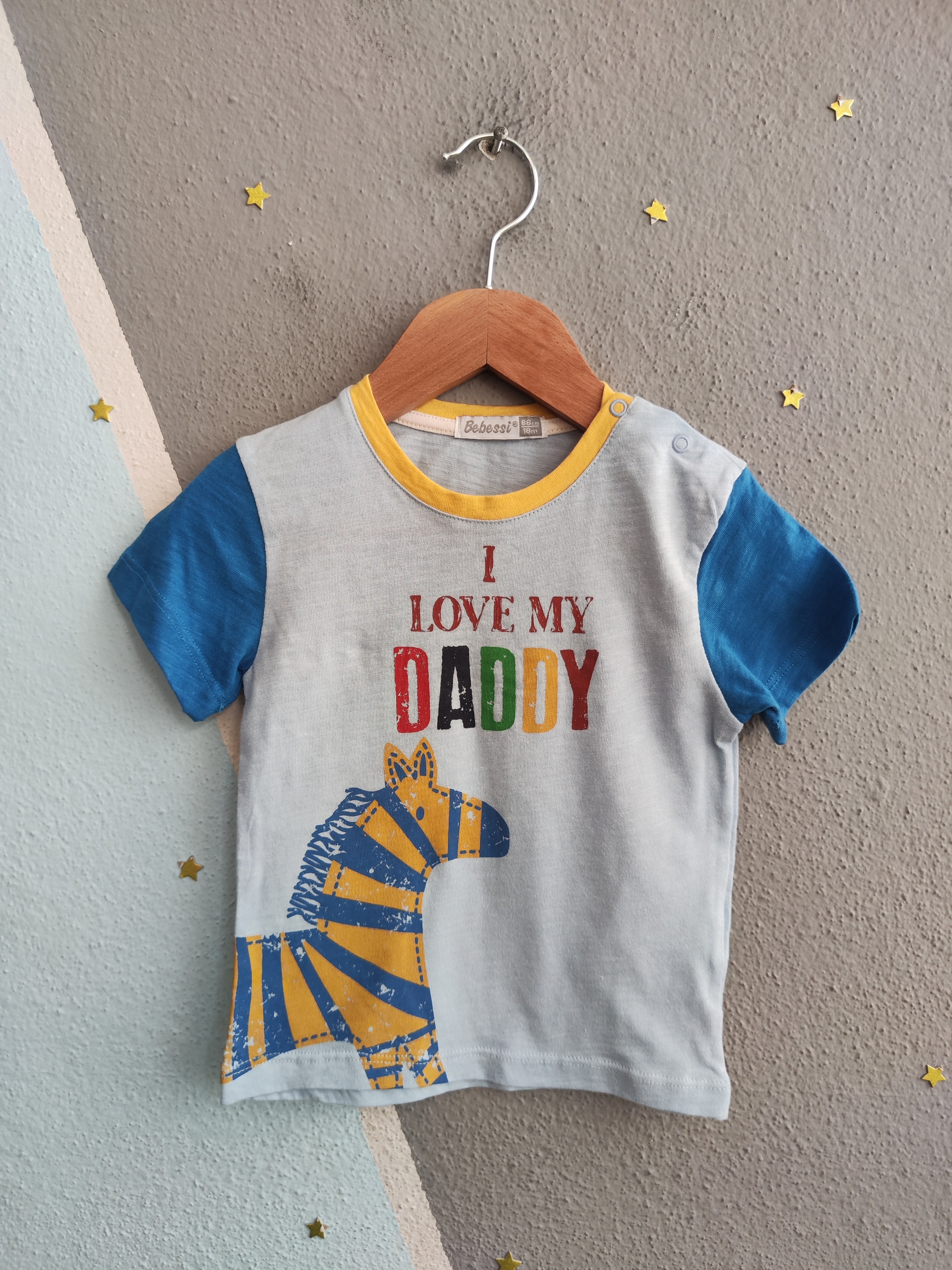 2110 - Love Daddy Baskılı  Erkek Bebek Takımı - Buz mavi - Saks