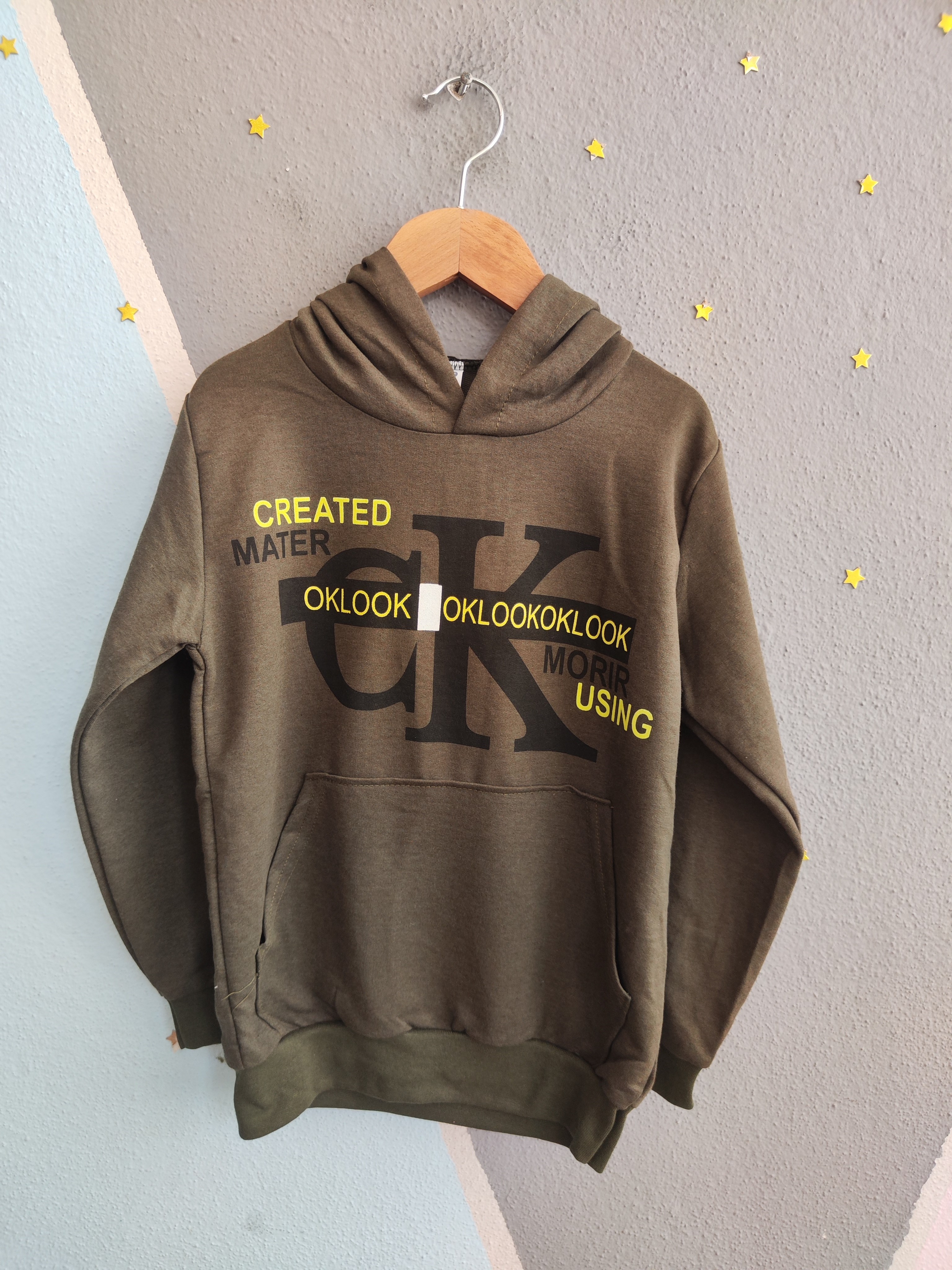 2119 - Baskılı Kapüşonlu Erkek Çocuk Sweatshirt - Haki
