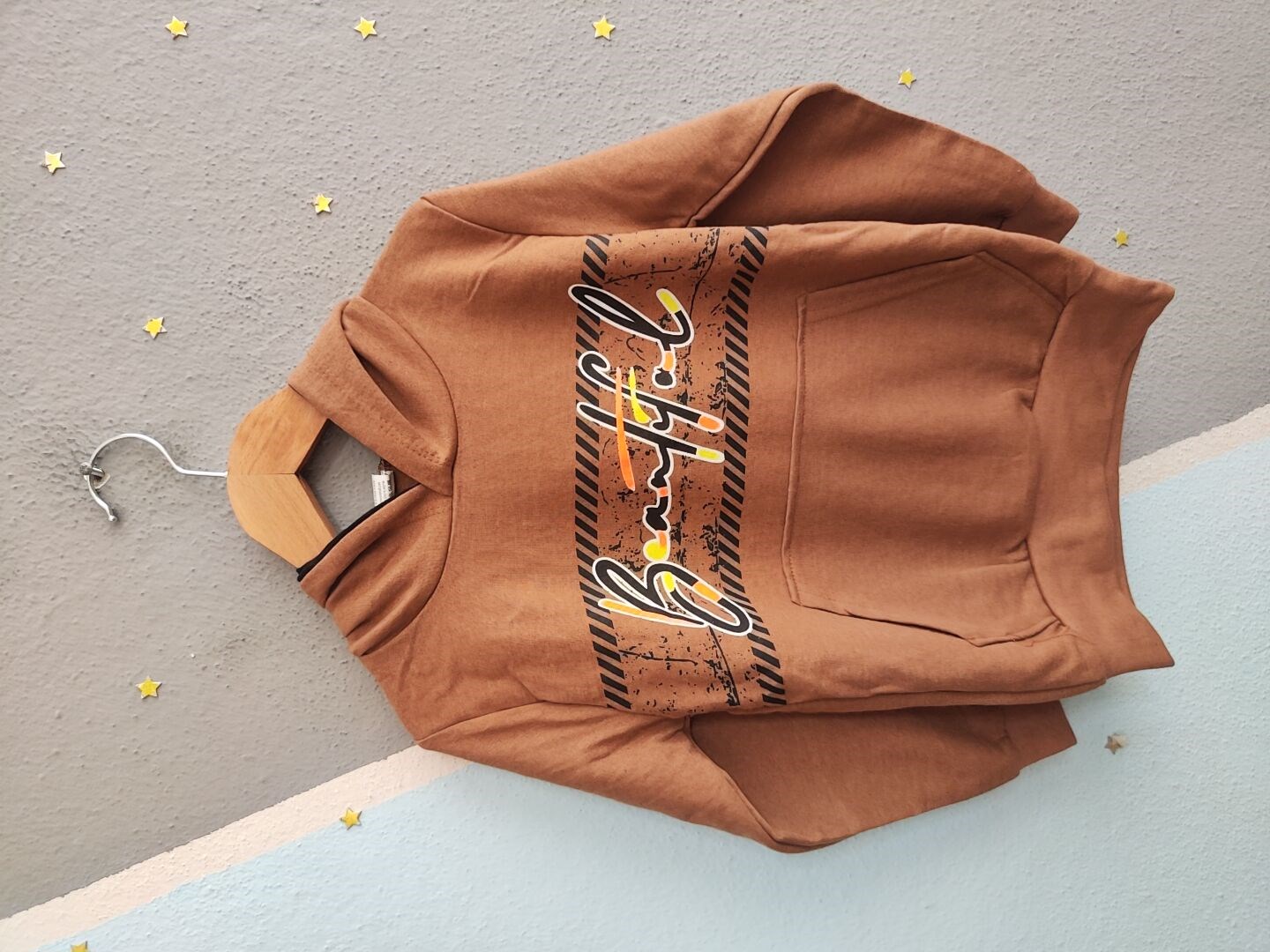 2120- Baskılı Kapüşonlu Erkek Çocuk Sweatshirt - Kahve